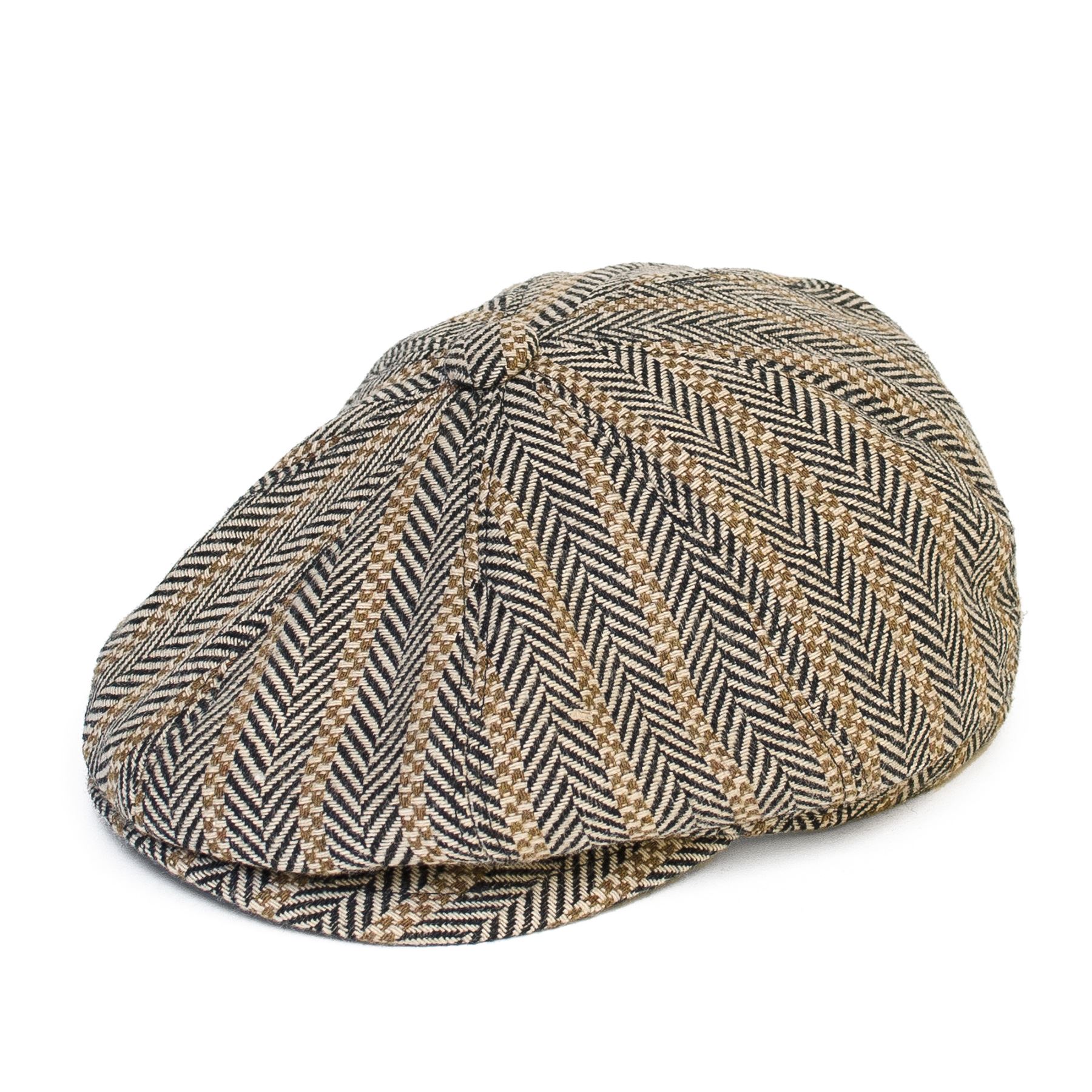 8Panel Wool Blend Gatsby Flat Cap with Herringbone Pattern