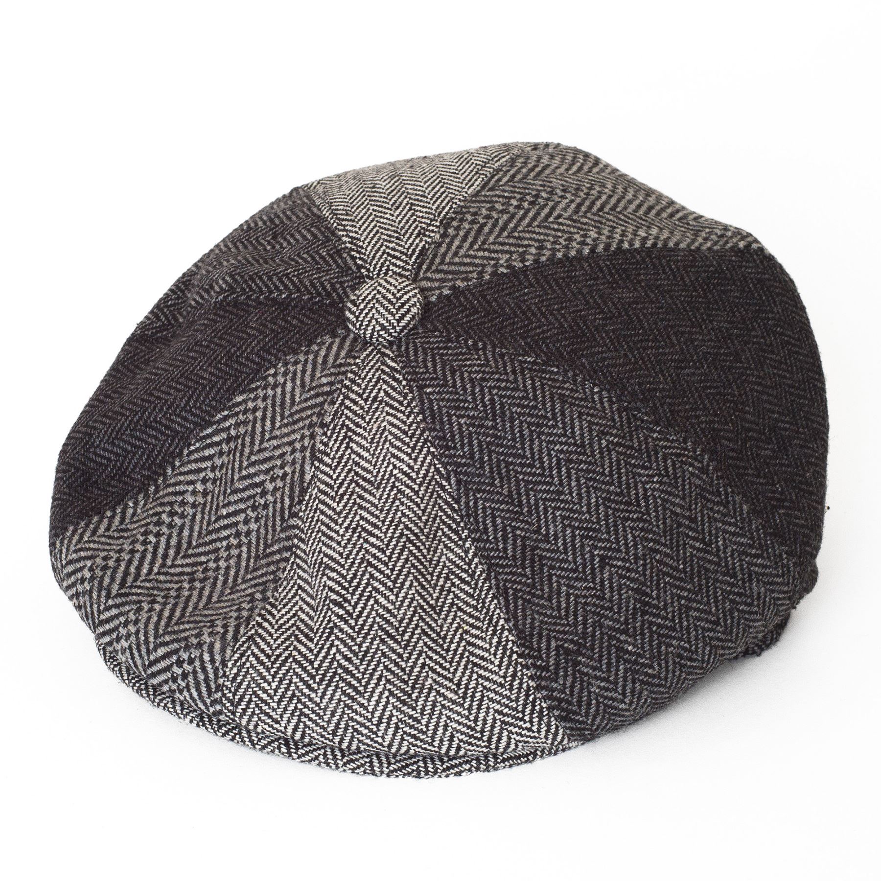 8Panel Wool Blend Gatsby Flat Cap with Herringbone Pattern