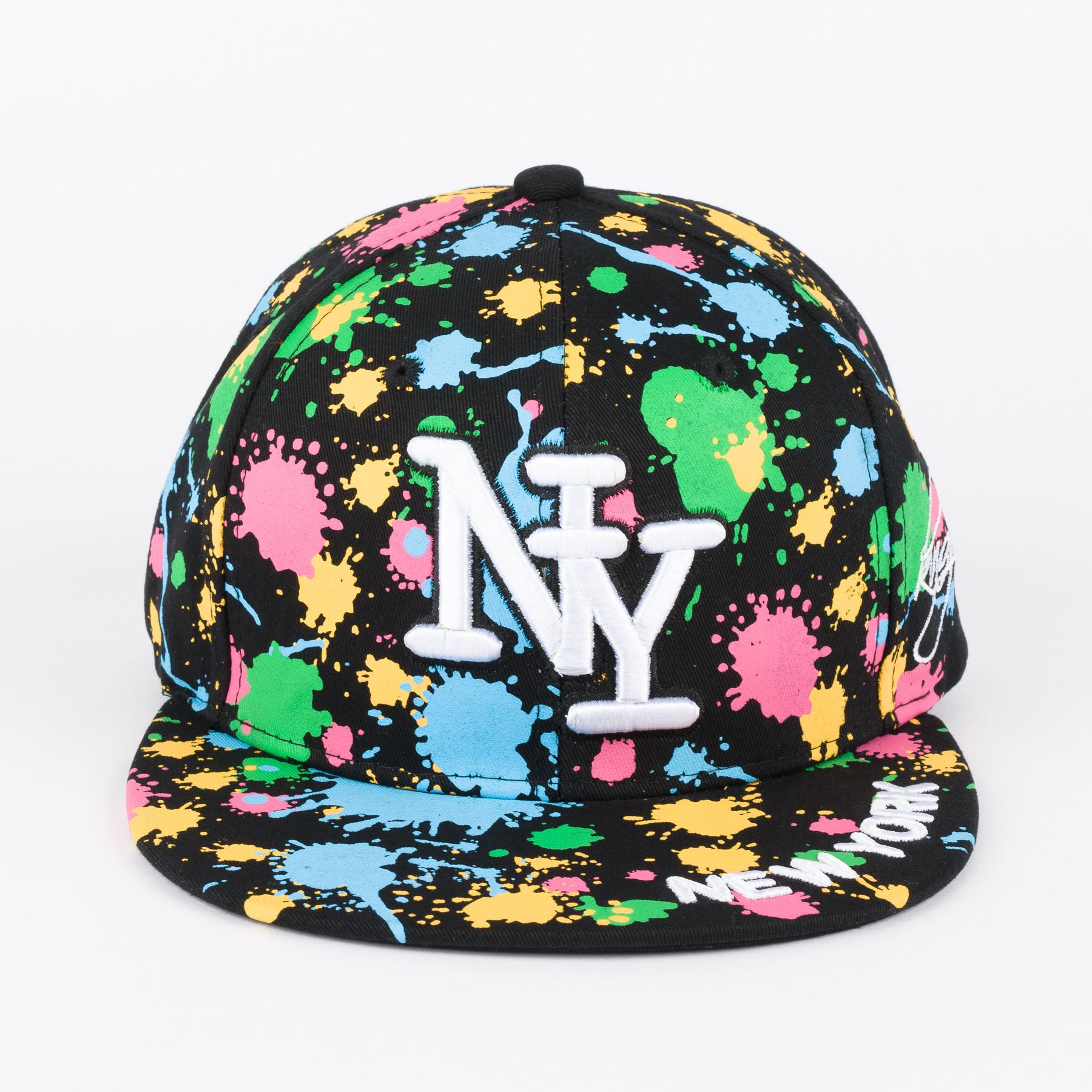 NY on Paint Splash Snapback Embroidered Hip hop Hat