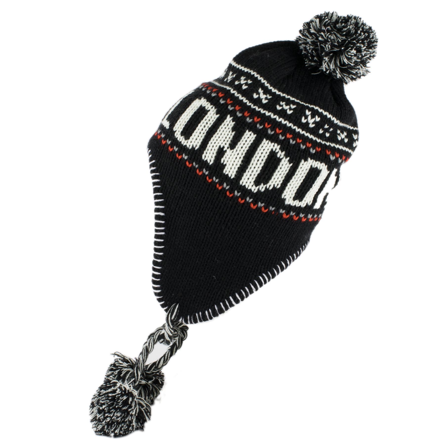 NEUF NOIR BONNET BLANC KAKY MOTIF ET TORSADE STRASS