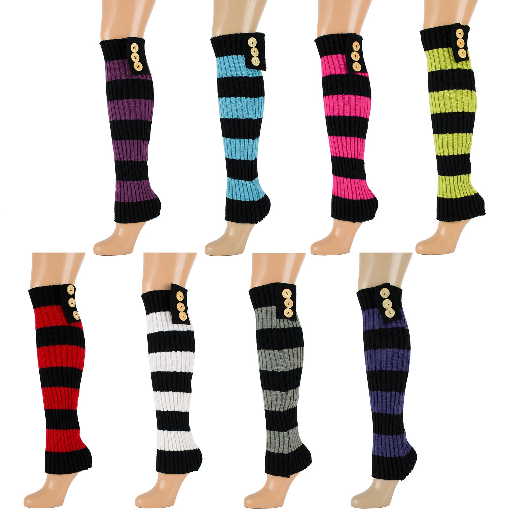 Striped Chunky Rib Knitted Leg Warmers with Button eBay