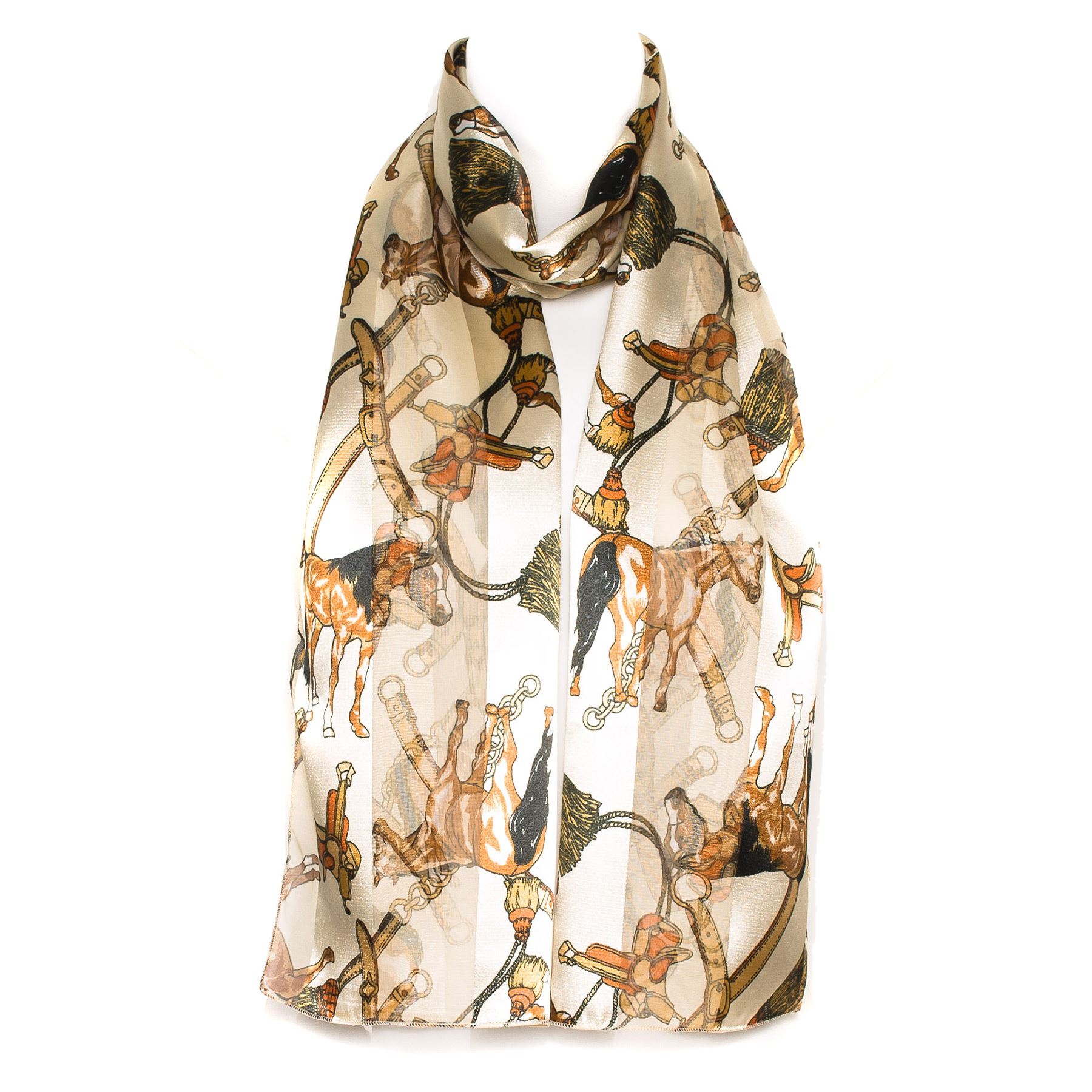 Ascot Horse Racing Equestrian Animal Print Chiffon Satin Ladies Scarf
