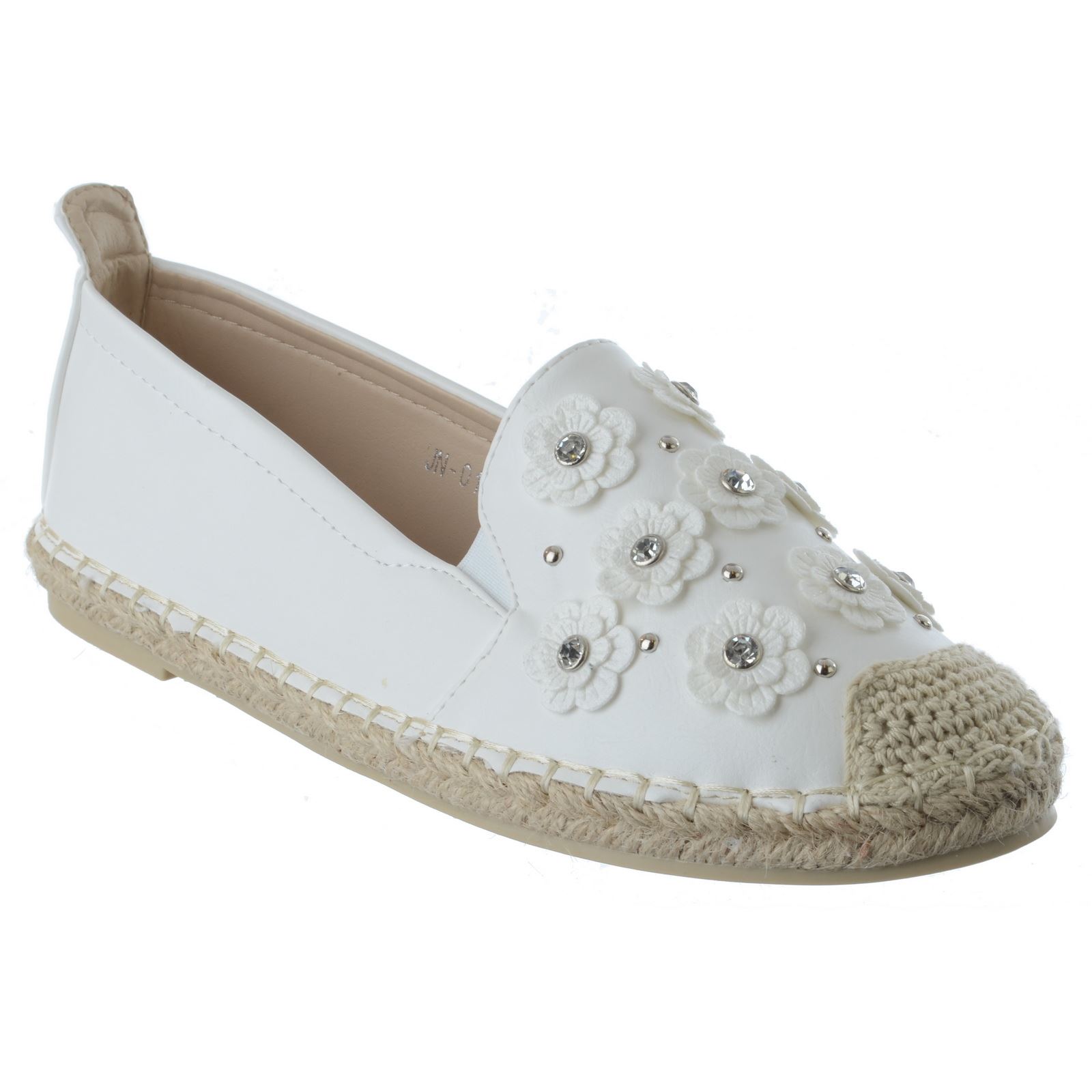 Femme Dames Slip on Espadrilles Diamant Détail Fleur Devant Chaussures Été Taille Femme Dames Slip on Espadrilles Diamant Détail Fleur Devant Chaussures Été Taille