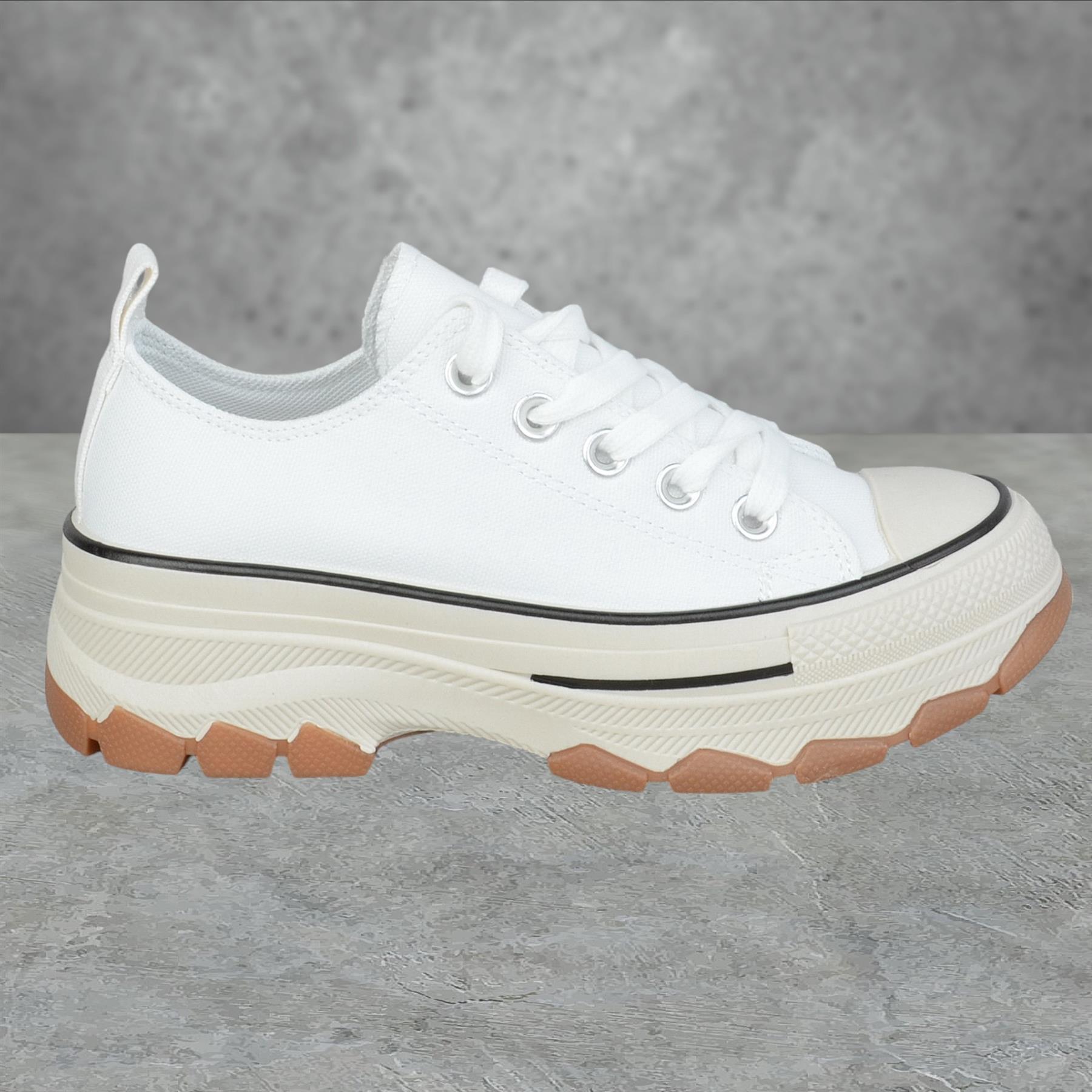 WOMENS LADIES CASUAL LACE UP CANVAS PLATFORM PLIMSOLLS TRAINERS PUMPS SHOES SIZE - Picture 12 of 13