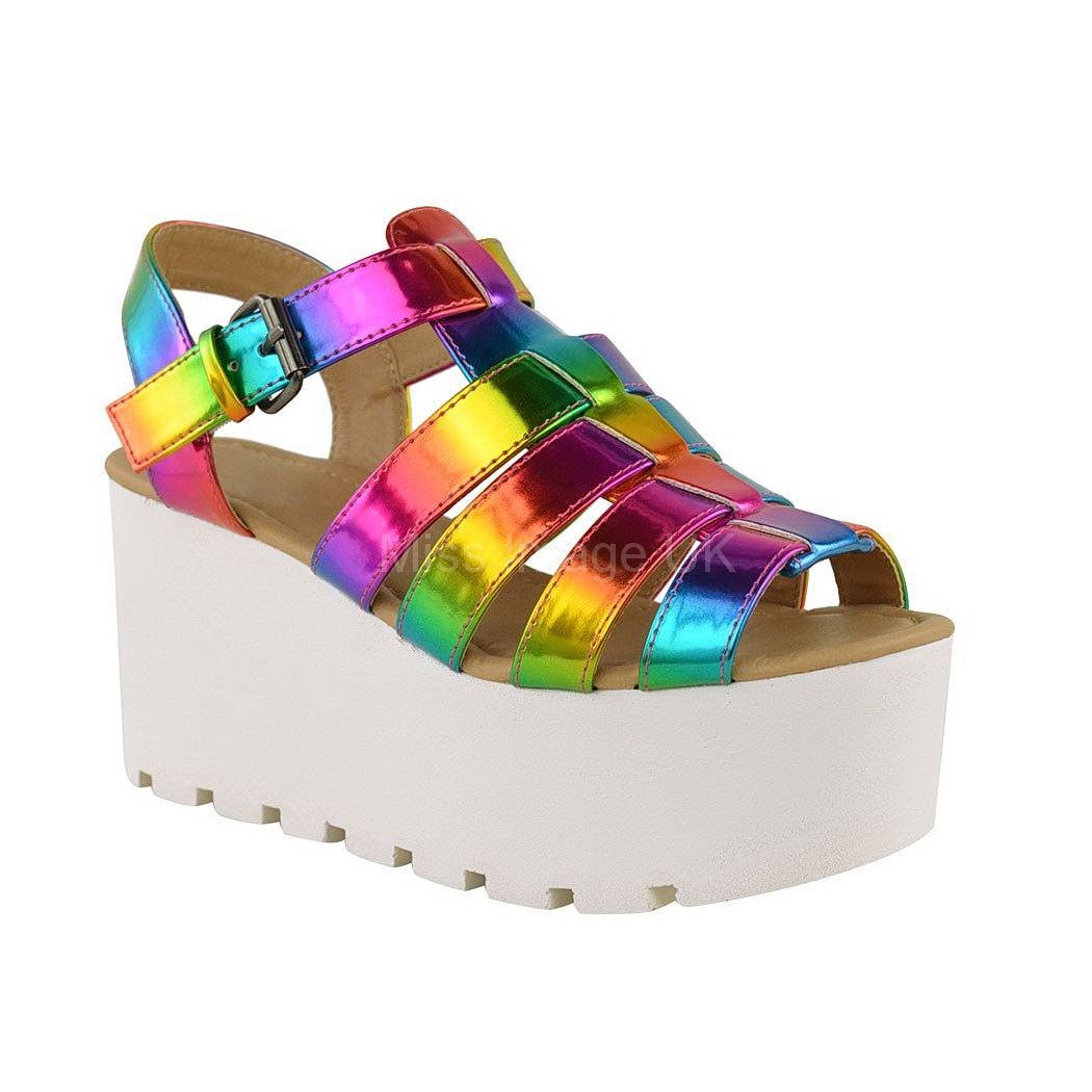 WOMENS LADIES CHUNKY SOLE GLADIATOR SUMMER WEDGES PLATFORM SANDALS