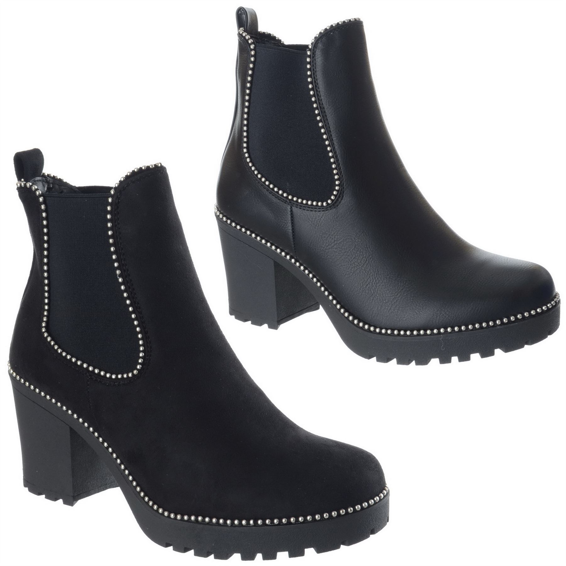 LADIES WOMENS STUDDED PLATFORM ANKLE BOOTS MID HIGH BLOCK HEEL DETAIL SHOES SIZE