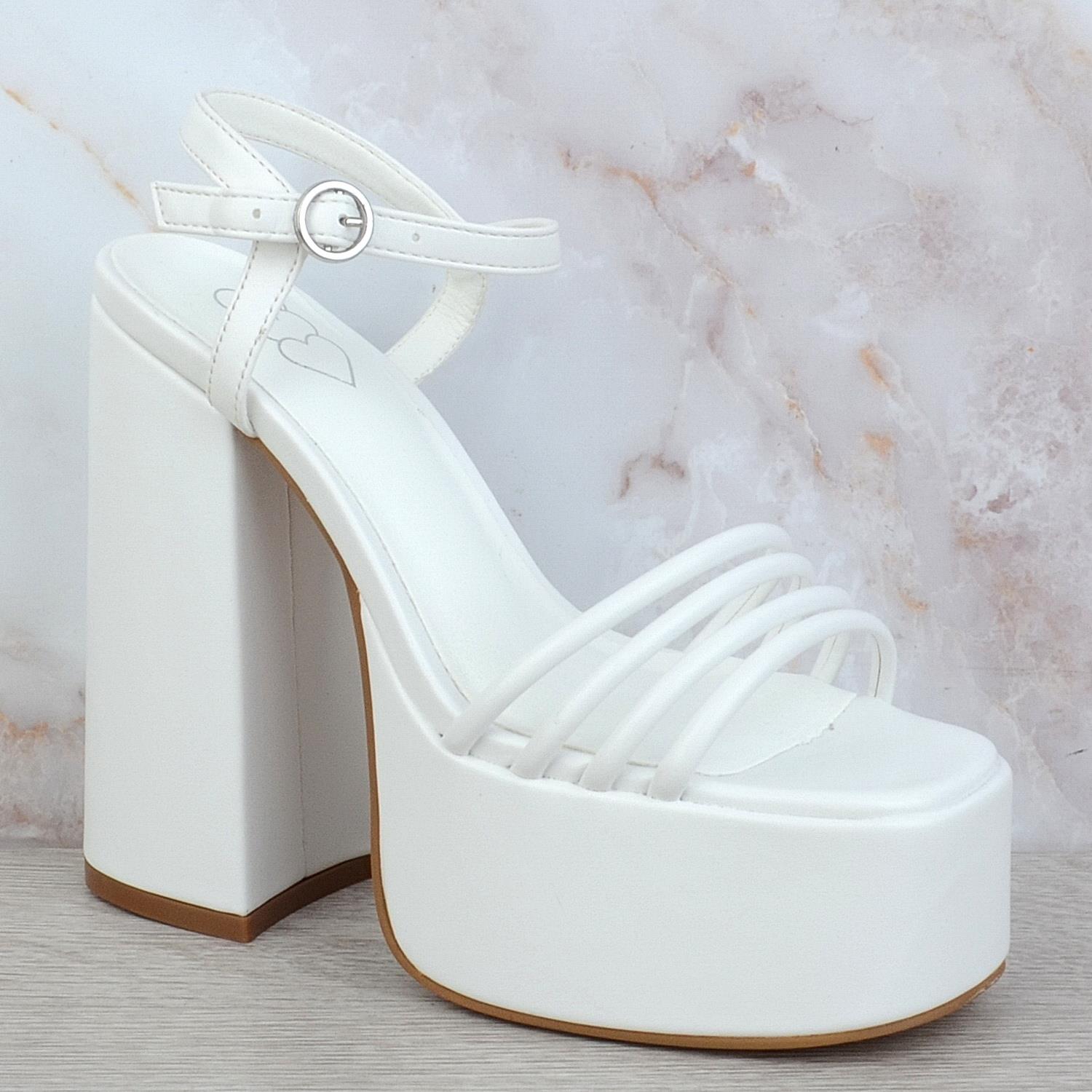 WOMENS LADIES ANKLE STRAP CHUNKY HIGH HEEL PLATFORM STRAPPY SANDALS SHOES SIZE