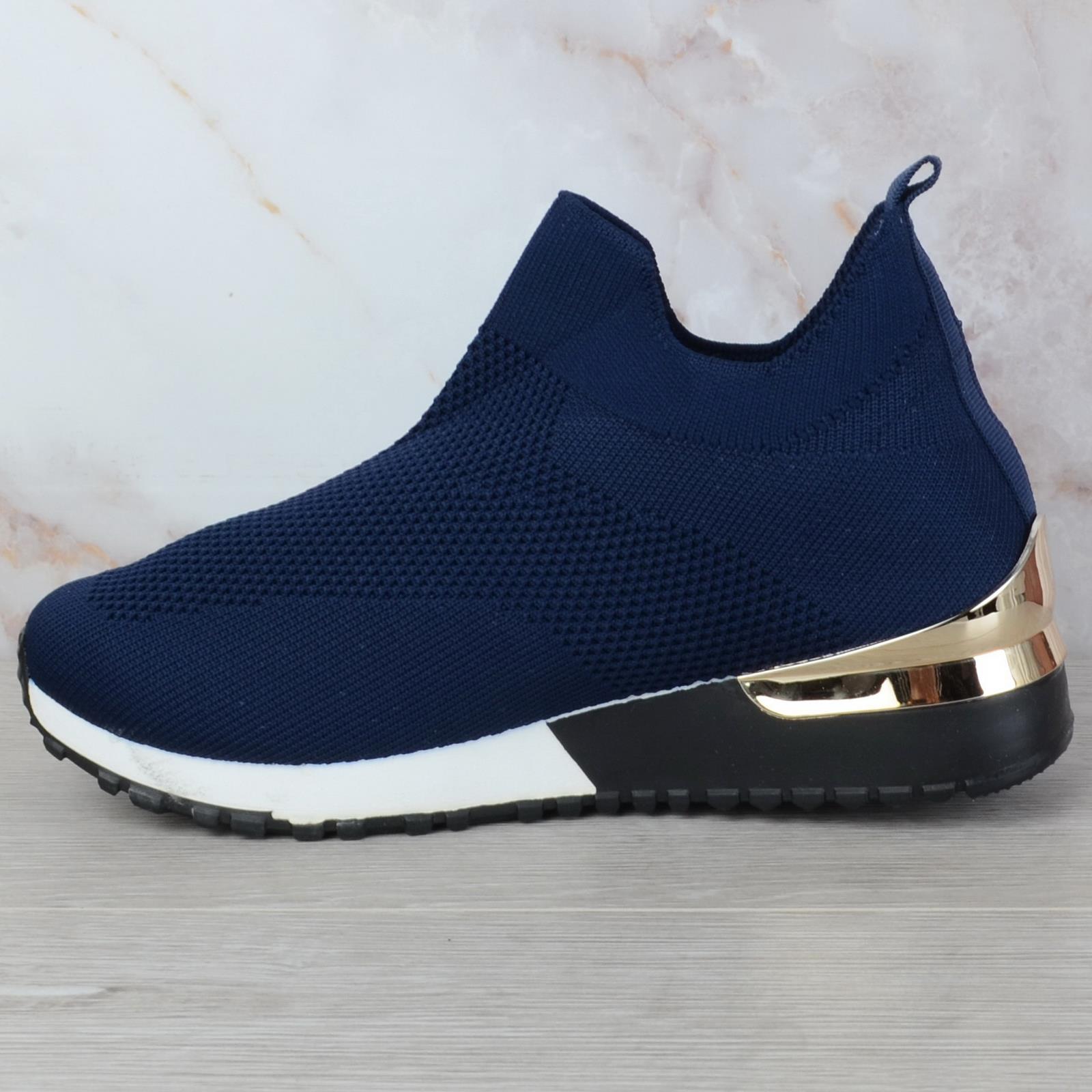 WOMENS LADIES PULL ON SOCK WEDGE HEEL TRAINERS SNEAKERS PUMPS SPORTS SHOES SIZE - Picture 13 of 22