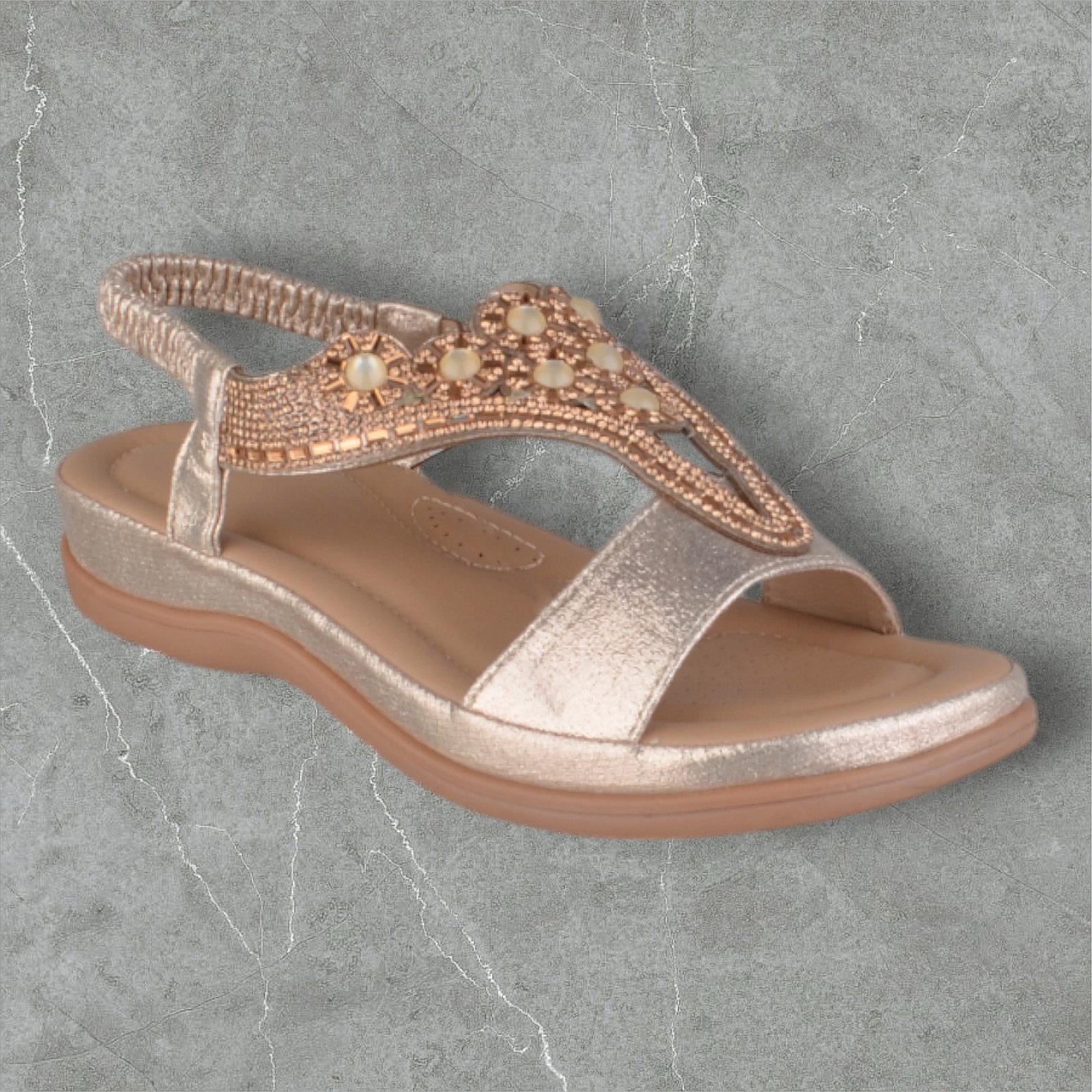 LADIES WOMENS FLAT LOW HEEL SLINGBACK CASUAL DRESSY DIAMANTE SANDALS SHOE SIZE