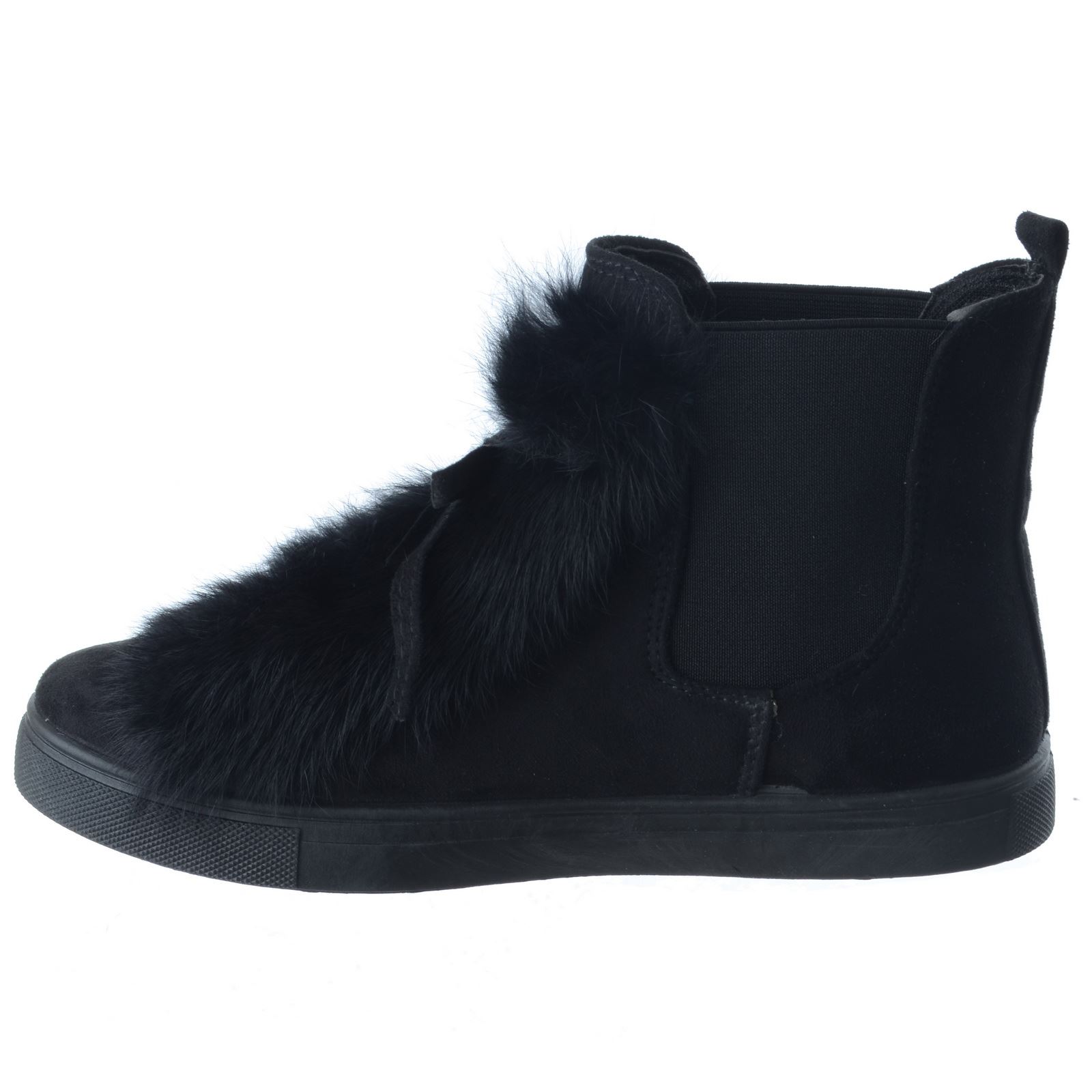 LADIES WOMENS FLAT ANKLE CHELSEA BOOTS PULL ON TRAINERS FLUFFY FUR SNEAKERS SIZE - Picture 4 of 7