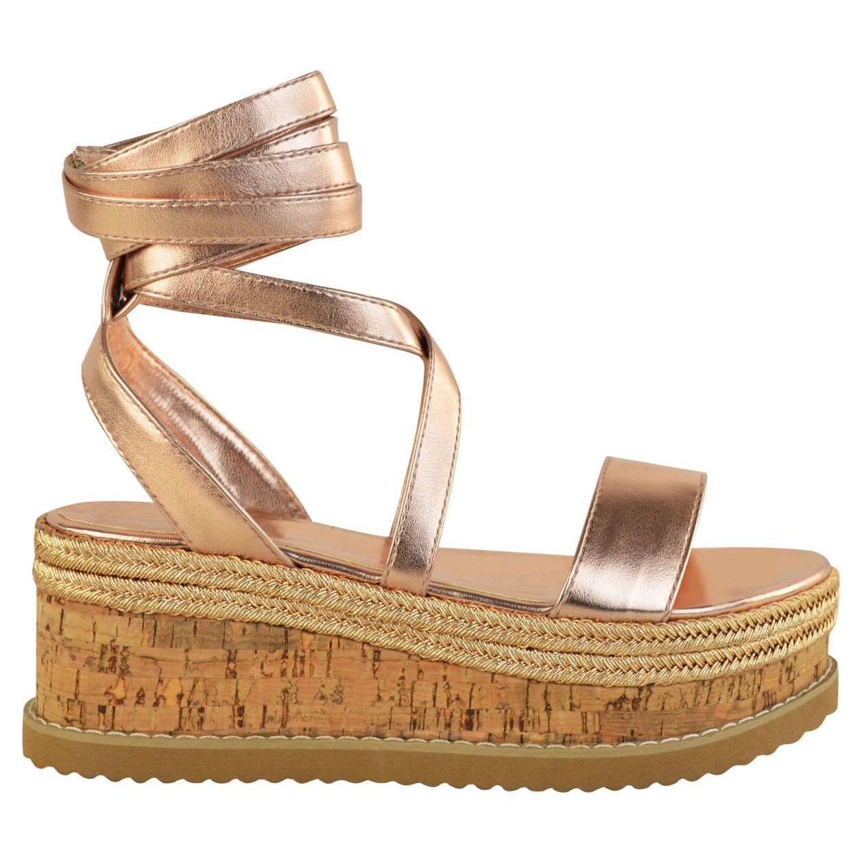 WOMENS LADIES FLATFORM CORK ESPADRILLE 
