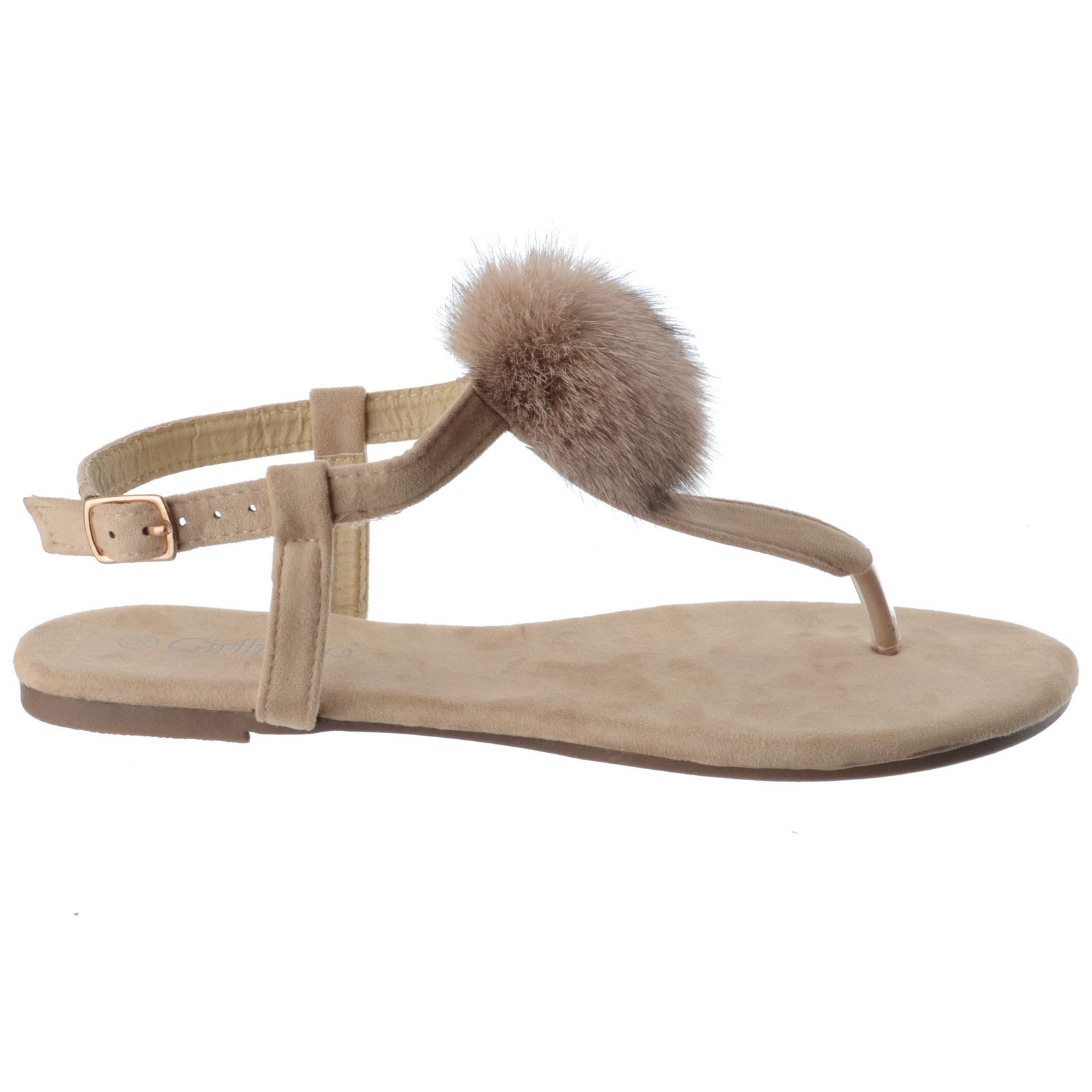 WOMENS LADIES POM POM SANDALS FLAT TOE POST ESPADRILLES T-BAR PUMPS SHOES SIZE
