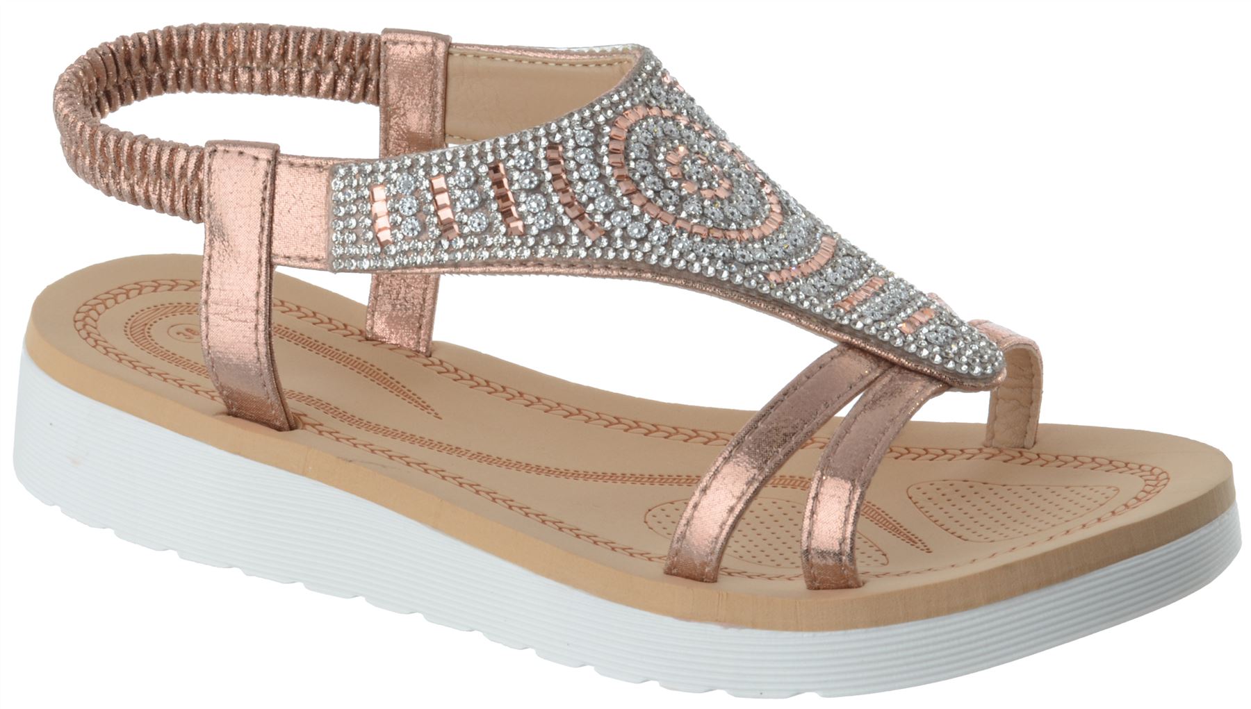 NEW LADIES WOMENS DIAMANTE FLAT LOW HEEL WEGDE SUMMER COMFY SANDALS SHOES SIZE