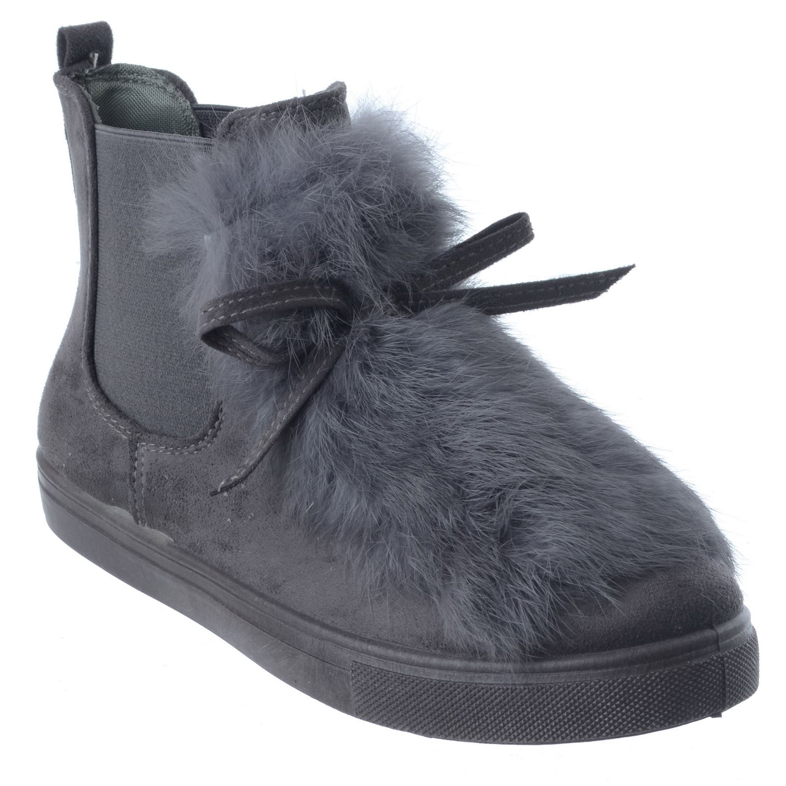 LADIES WOMENS FLAT ANKLE CHELSEA BOOTS PULL ON TRAINERS FLUFFY FUR SNEAKERS SIZE - Picture 5 of 7