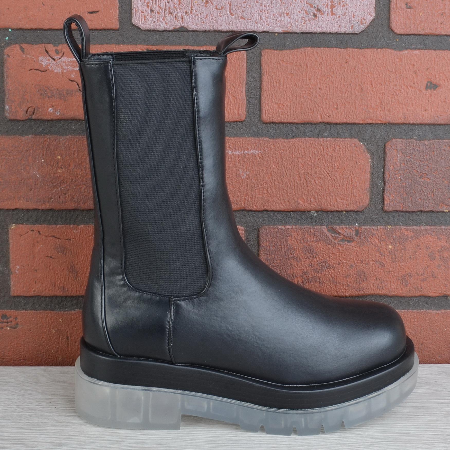 Black Chunky Chelsea Boot Chunky Calf High Boots Black Calf High