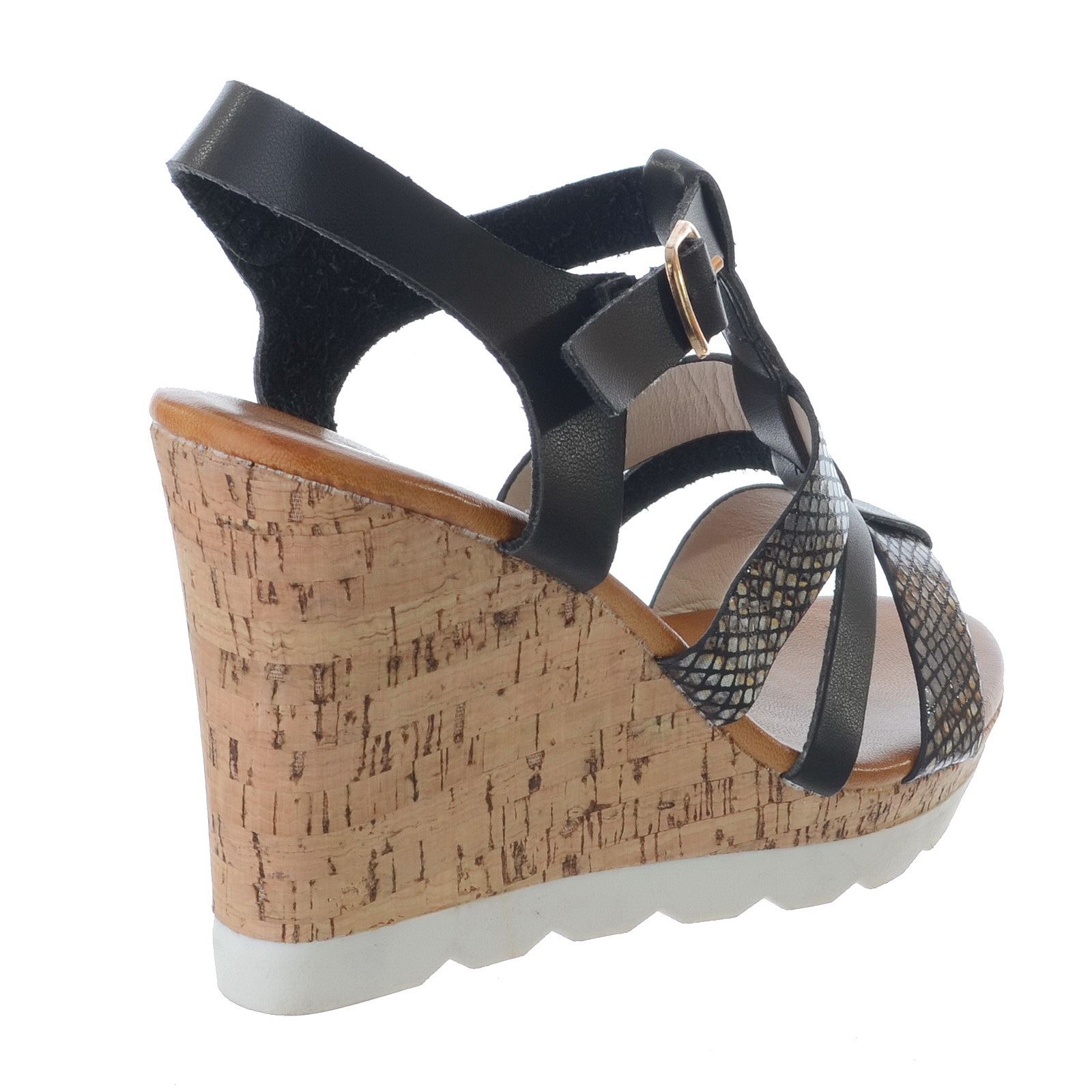 WOMENS LADIES STRAPPY High Cork Wedge Heel Ankle Strap Buckle Sandals