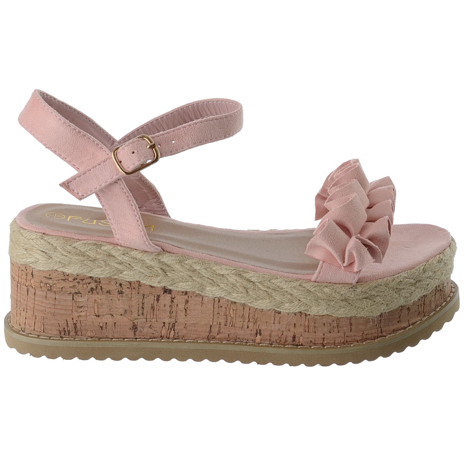 NEW LADIES WOMENS ANKLE STRAP CORK ESPADRILLE PLATFORM WEDGES SANDALS SHOES SIZE