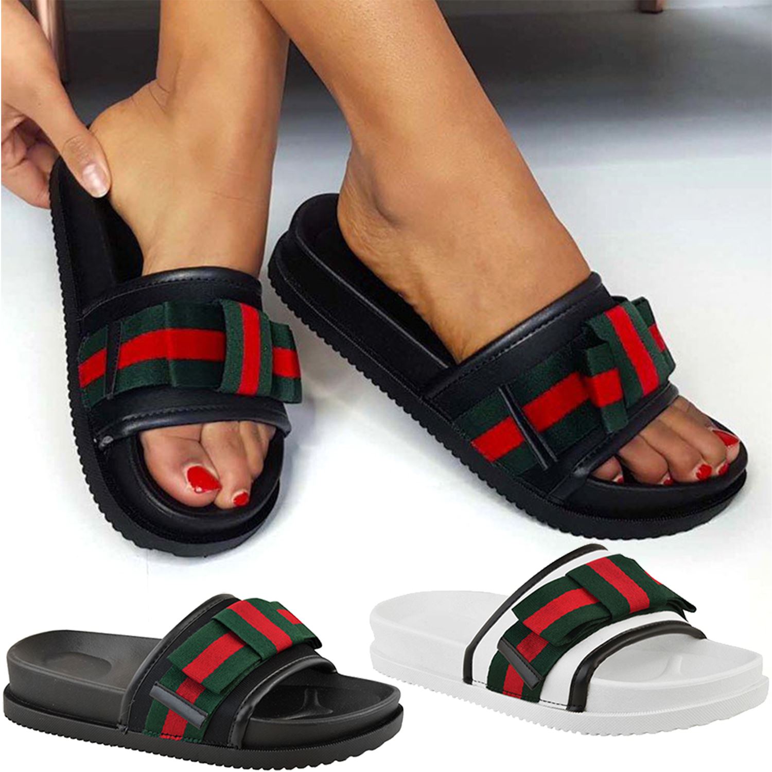 WOMENS COMFY FLATFORM PLATFORM SANDALS LADIES UMMER STUDDED BOW SHOES SIZE 3-8