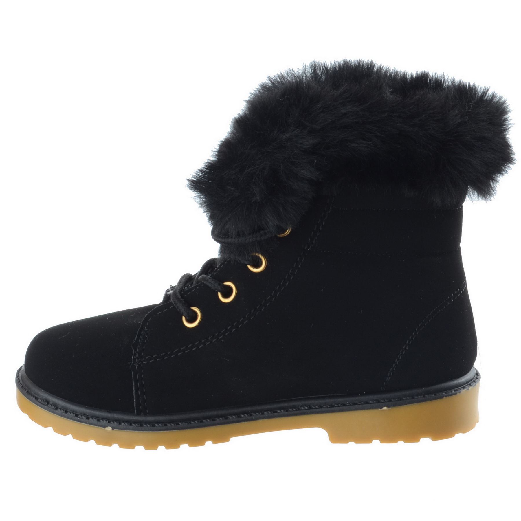 GIRLS KIDS INFANTS WARM FUR FLAT LOW HEEL LACE UP WINTER ANKLE BOOTS SHOES SIZE