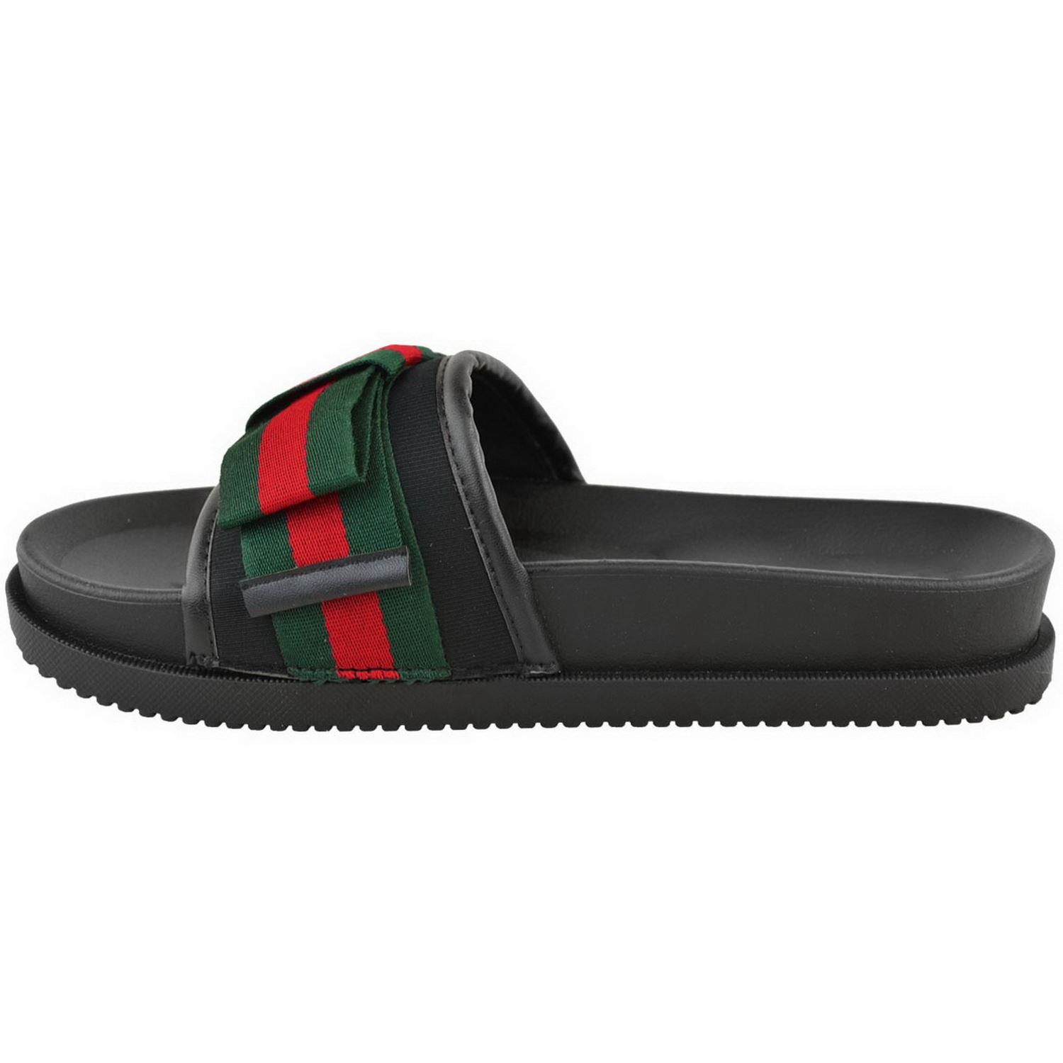 Womens Ladies Comfy Slip On Summer Mules Sandals Striped Bow Sliders Shoes Size