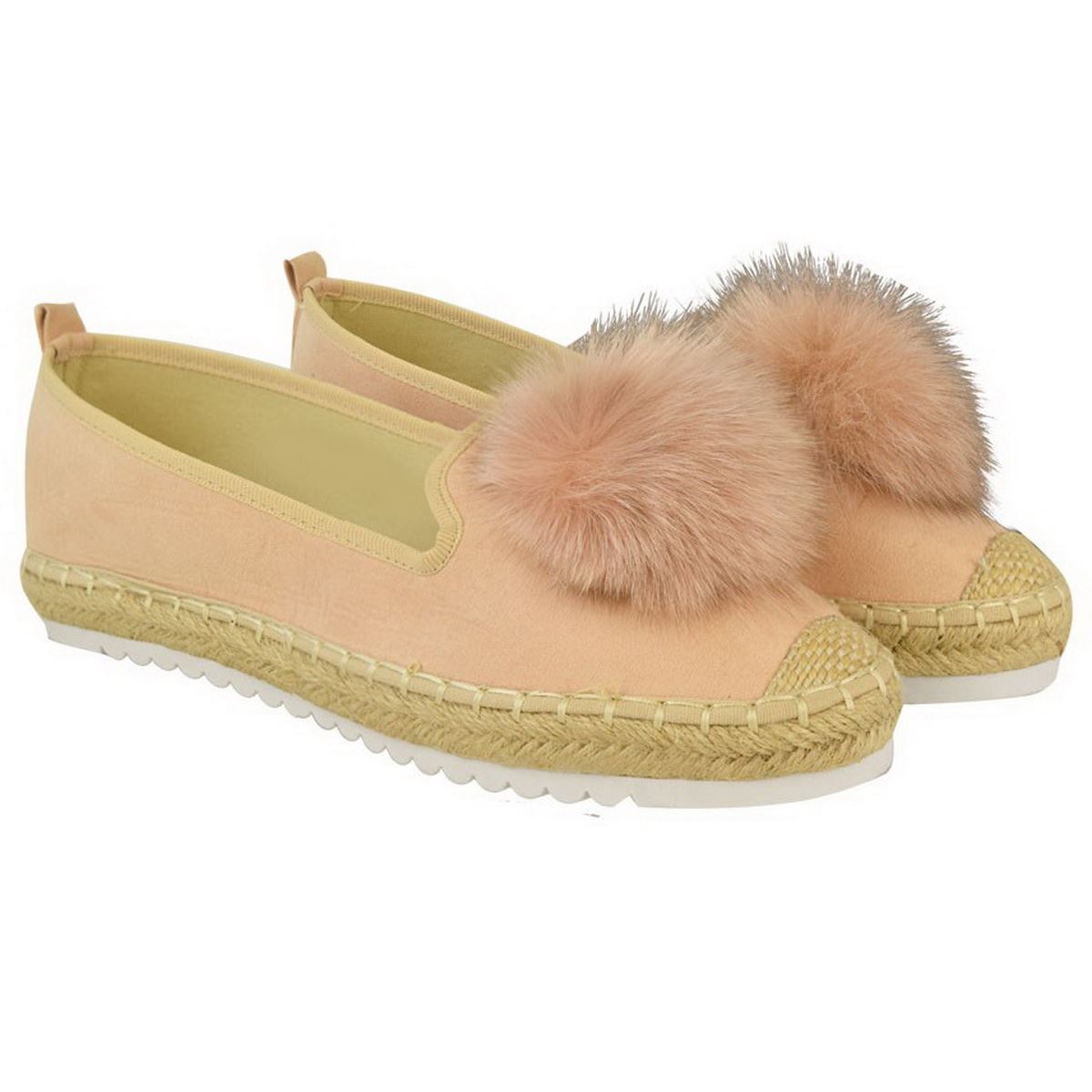 WOMENS LADIES FLAT LOW ESPADRILLES POM POM SLIP ON SUEDE PUMPS SHOES SIZE 3-8
