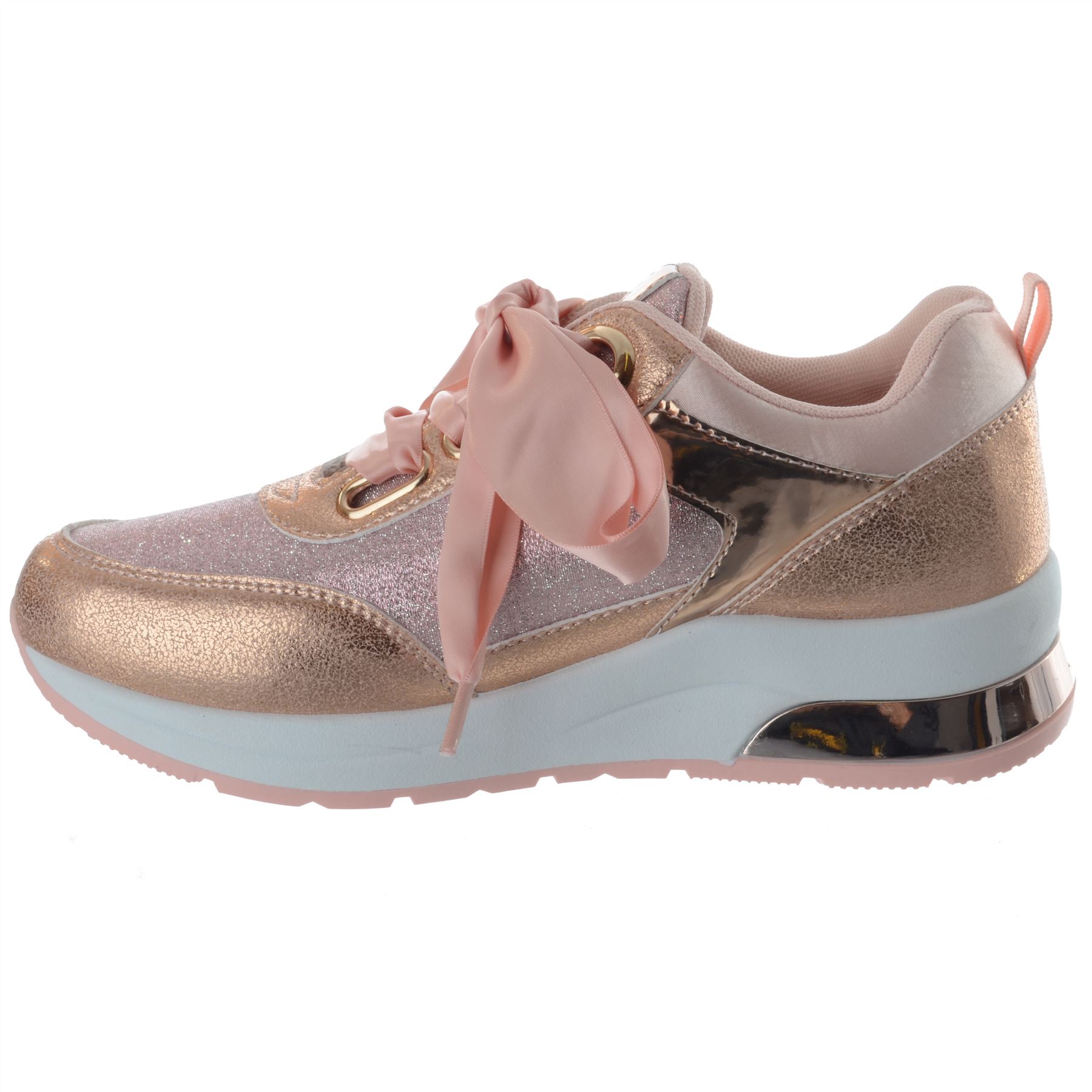 WOMENS LADIES GLITTER RIBBON LACE UP RUNNING FASHION SNEAKERS TRAINER SHOES SIZE