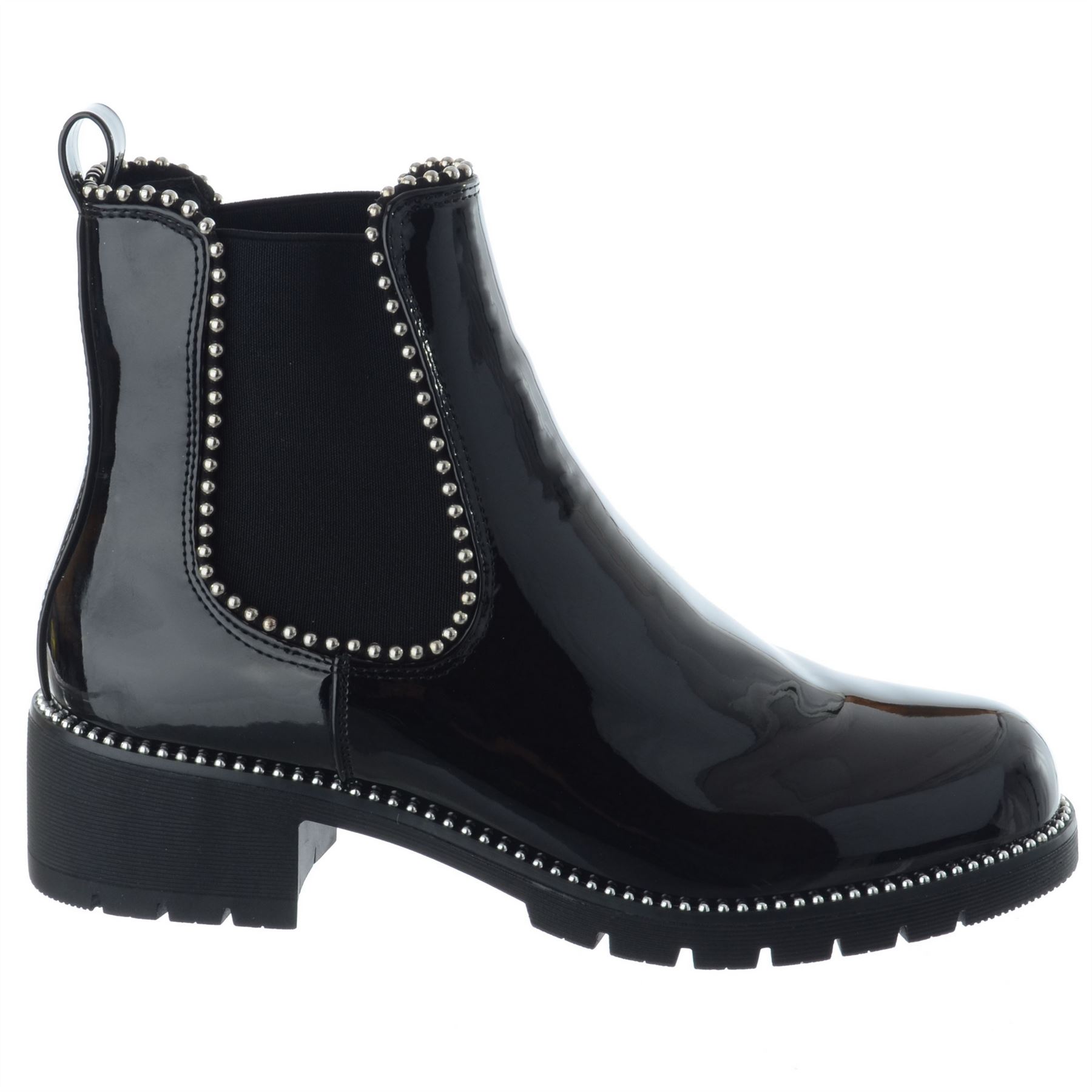 Womens Ladies Chunky Flat Low Heel Biker Studded Chelsea Ankle Boot Shoes Size