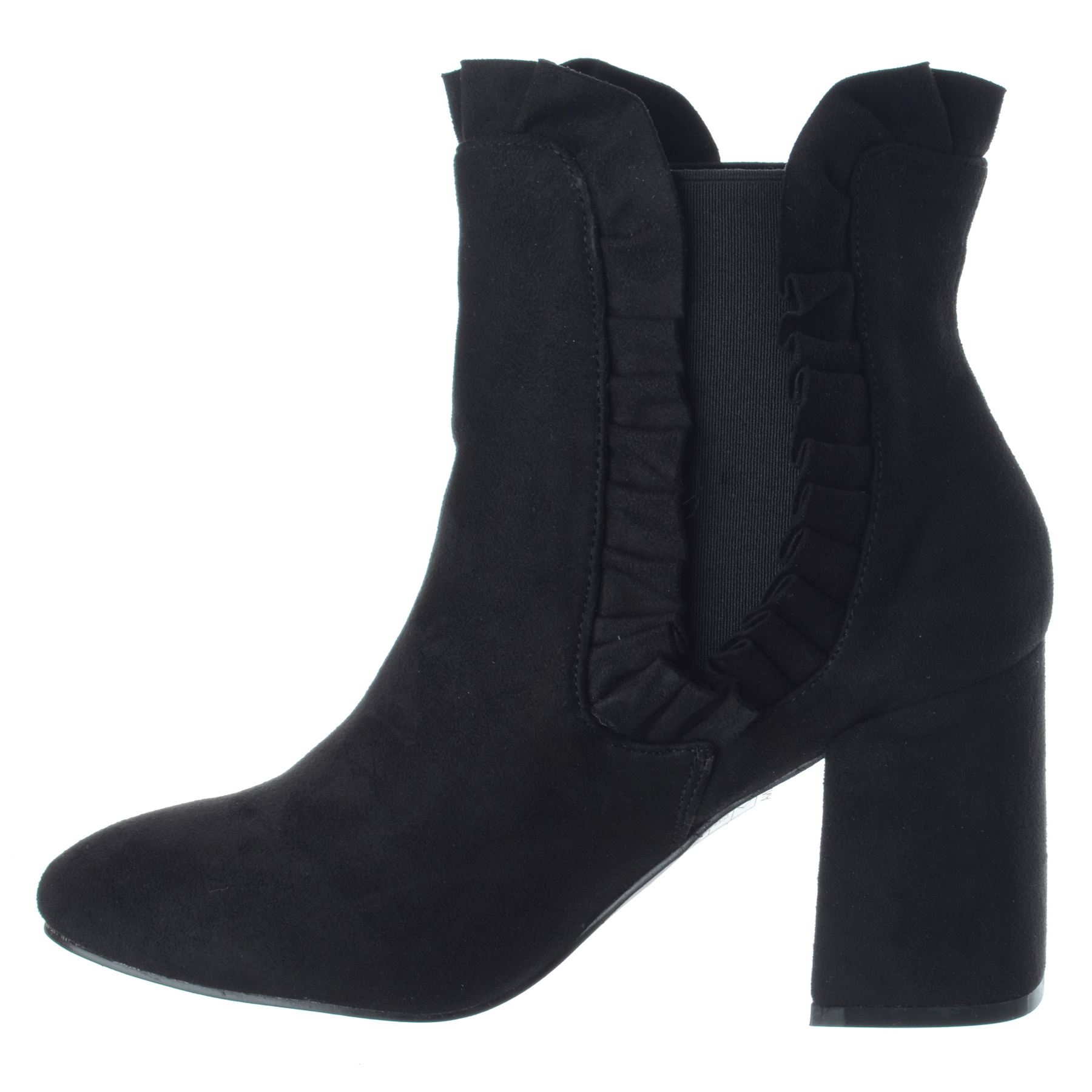 Womens Ladies Chunky High Block Heel Heel Ruffle Chelsea Ankle Boots Shoes Size