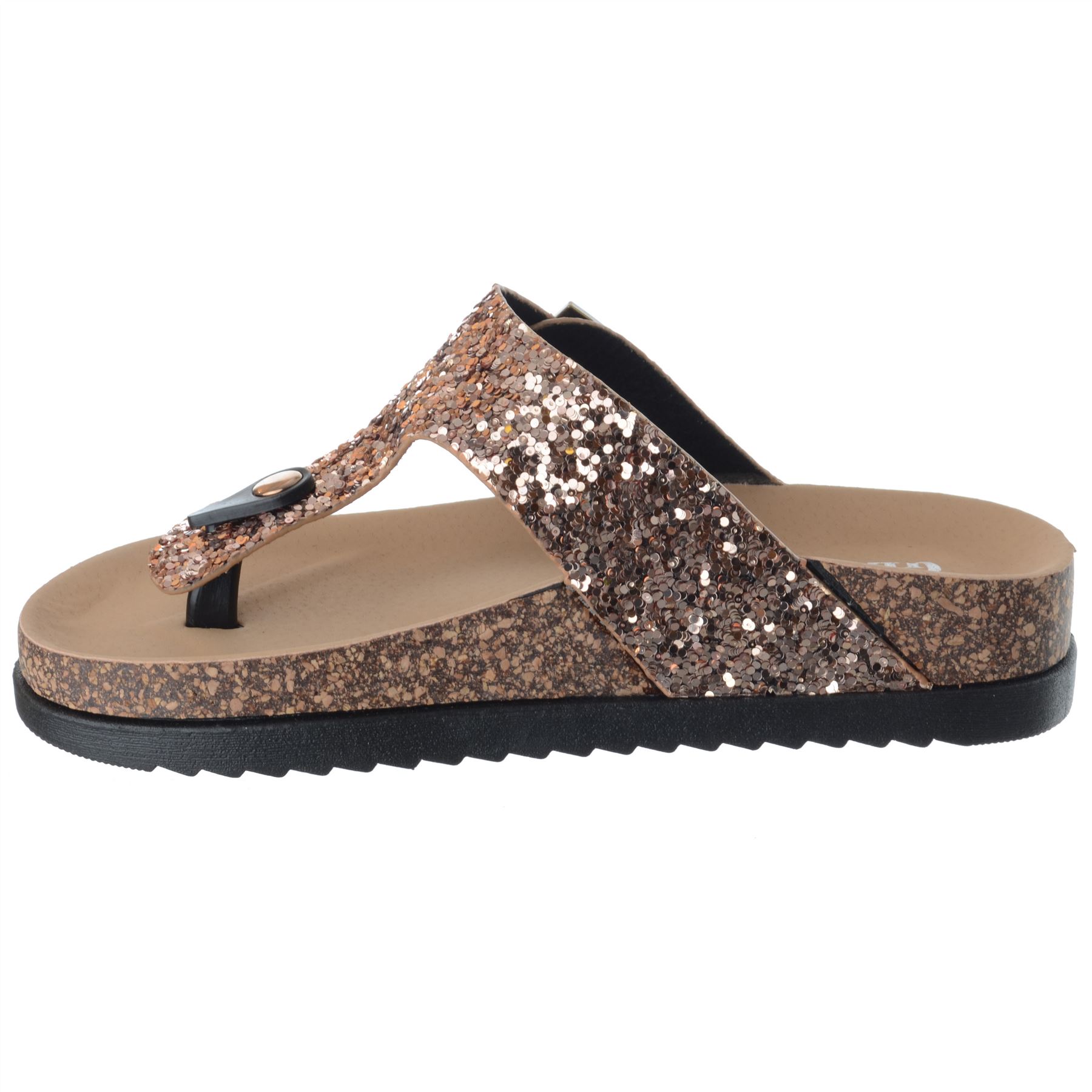 Ladies Womens Flat Glitter Toe Post Slip on Flatform Wedge Sandals Shoes Size