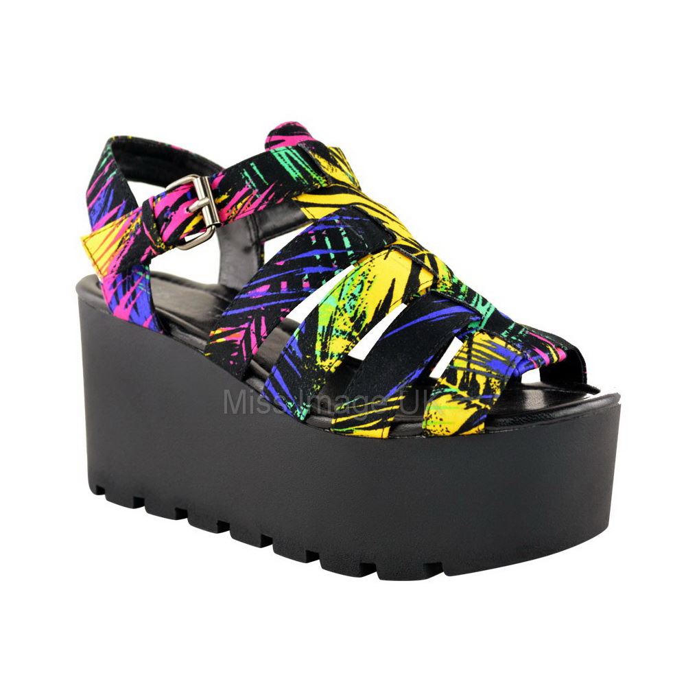 WOMENS LADIES CHUNKY SOLE GLADIATOR SUMMER WEDGES PLATFORM SANDALS