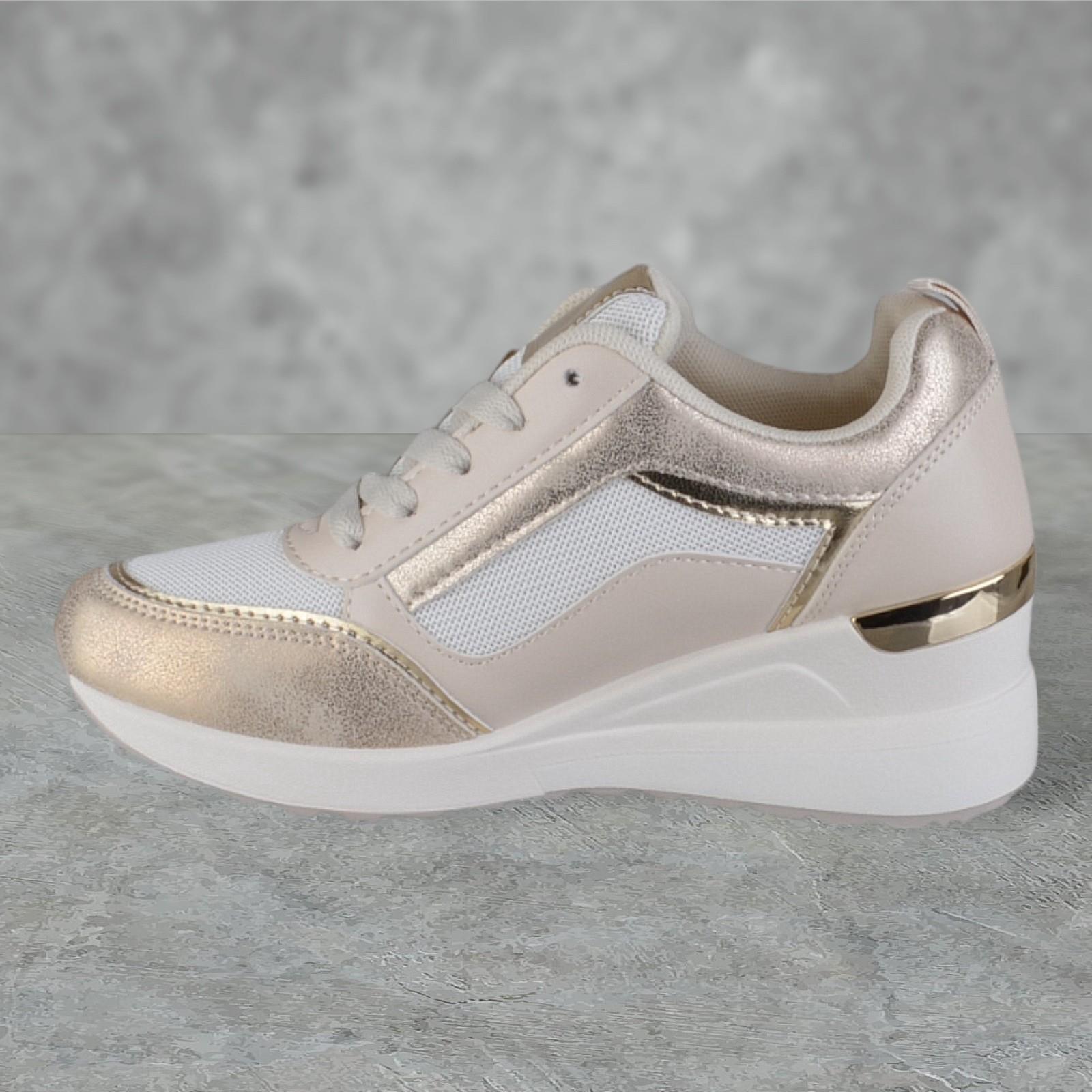 Womens Ladies Lace Up Wedge Heel Platform Trainers Pumps Sneakers Shoes Size - Picture 7 of 10