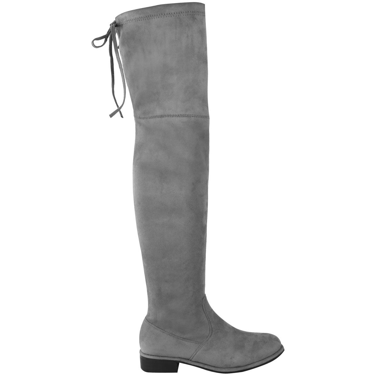 WOMENS LADIES LOW FLAT HEEL OVER THE KNEE THIGH HIGH STRETCH RIDING BOOTS SIZE eBay