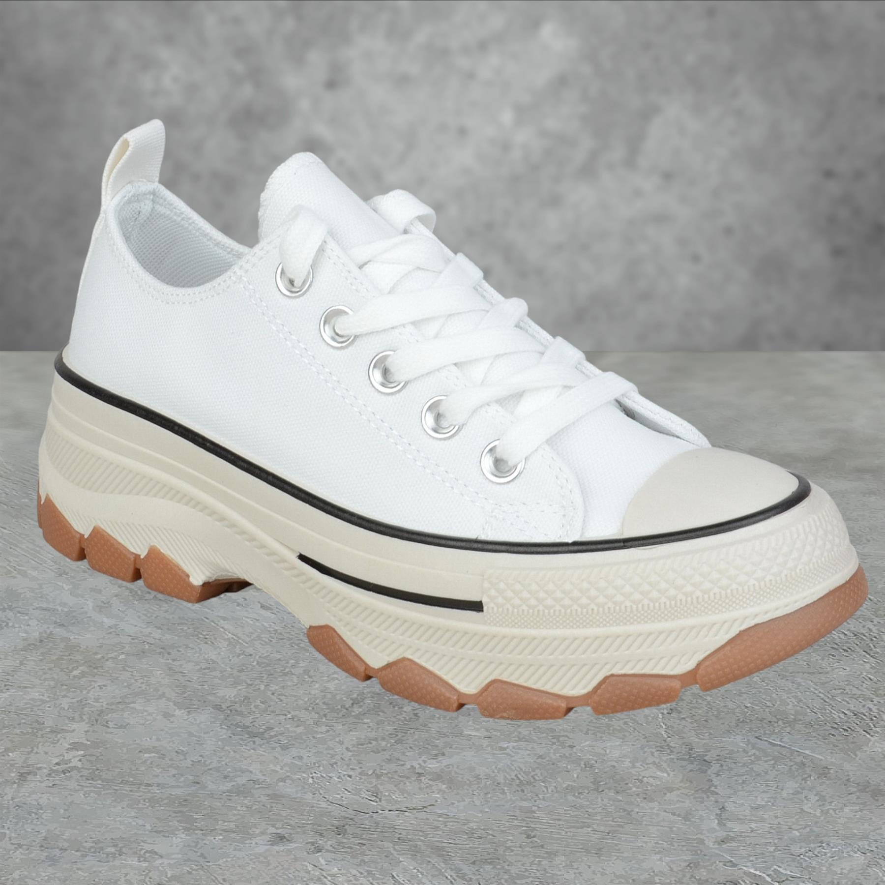 WOMENS LADIES CASUAL LACE UP CANVAS PLATFORM PLIMSOLLS TRAINERS PUMPS SHOES SIZE - Picture 11 of 13