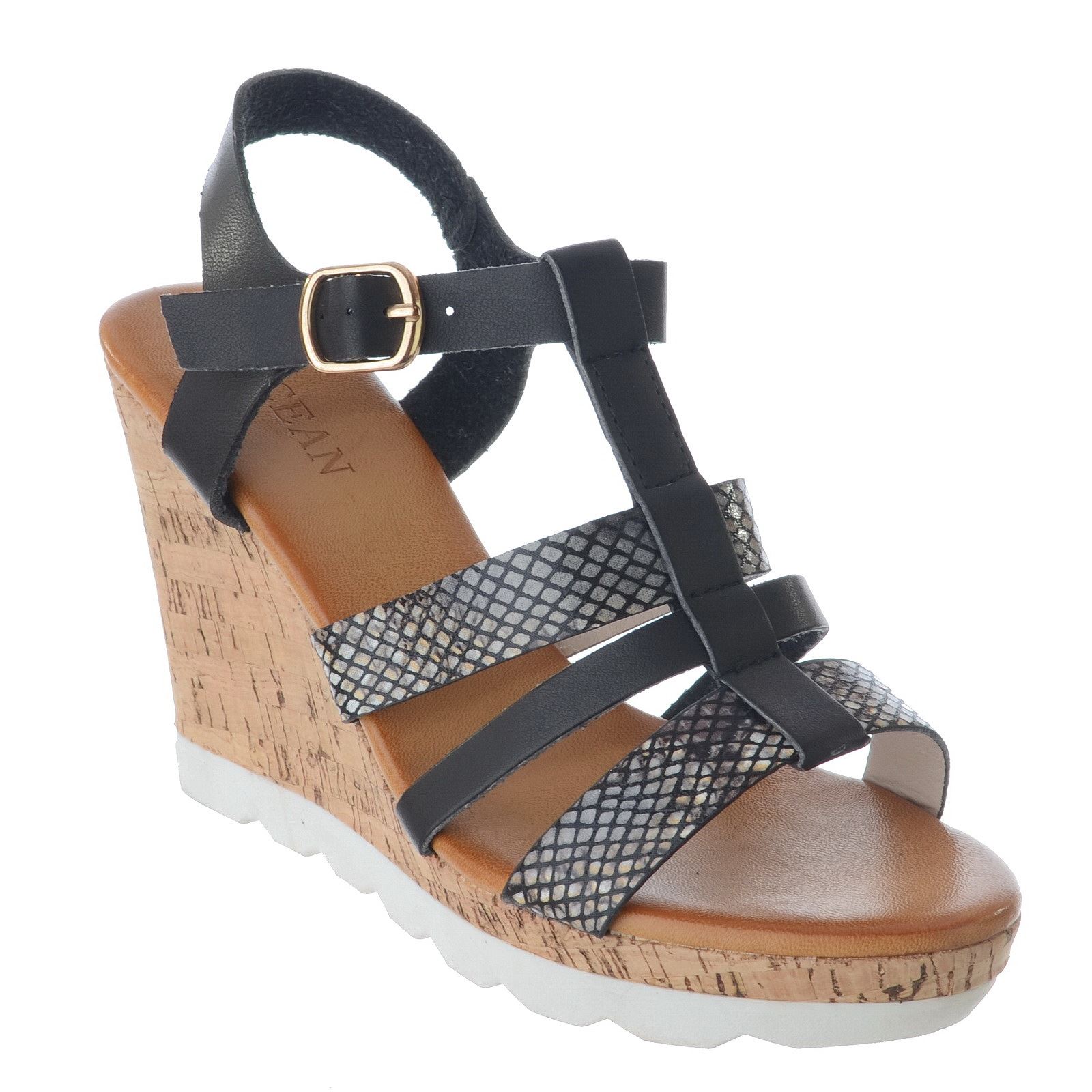 WOMENS LADIES STRAPPY High Cork Wedge Heel Ankle Strap Buckle Sandals