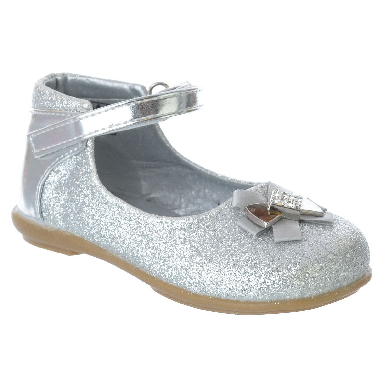 GIRLS INFANTS TODDLERS GLITTER HOOK LOOP ANKLE STRAP PARTY DIAMANTE SHOES SIZE