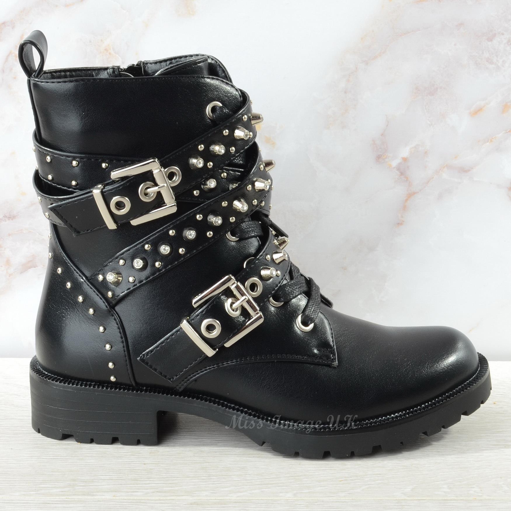 Womens Lace Zip Up Stud Ankle Biker 
