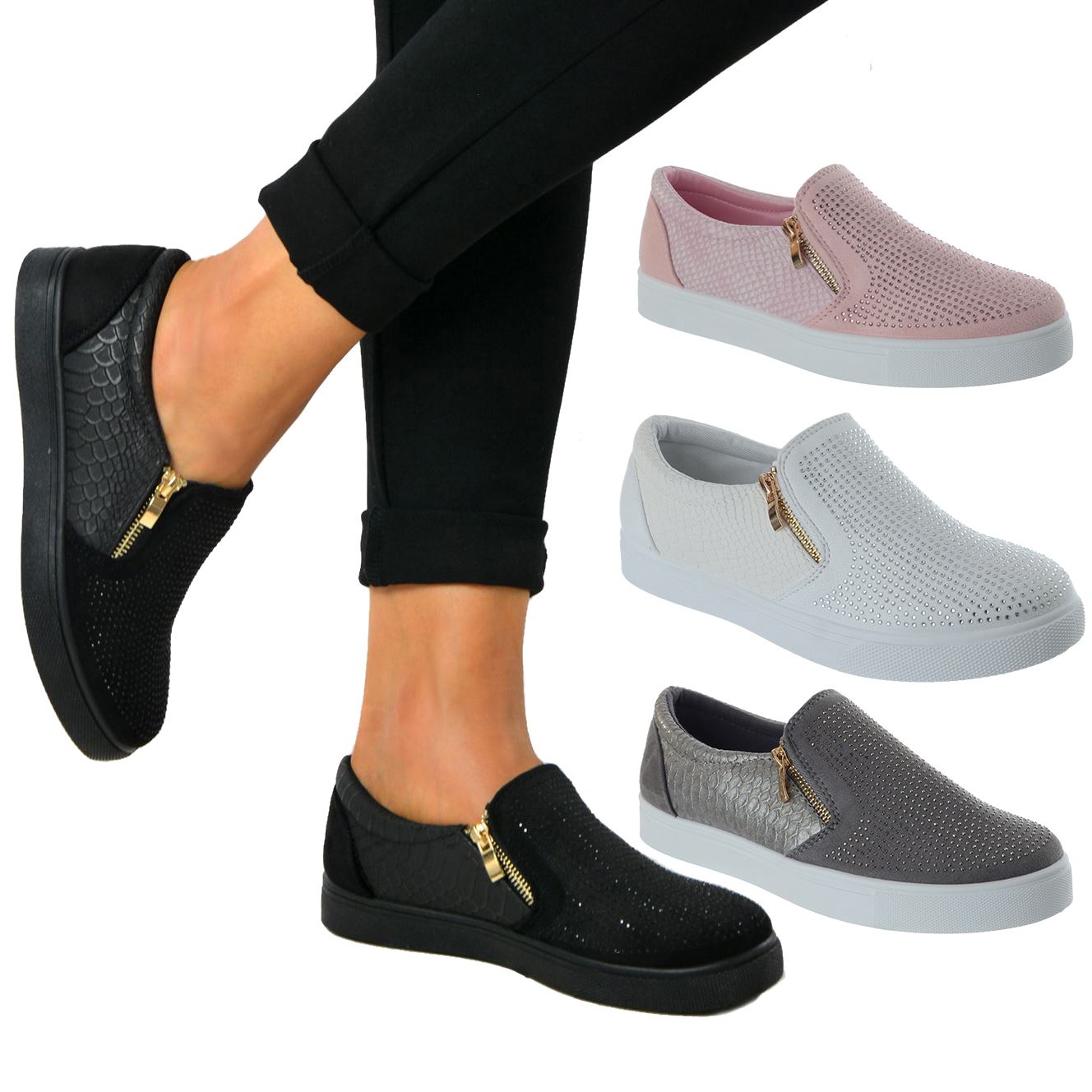 New Ladies Low Ankle Diamante Pumps Women Glitter Shoes Plimsols Trainers Boots