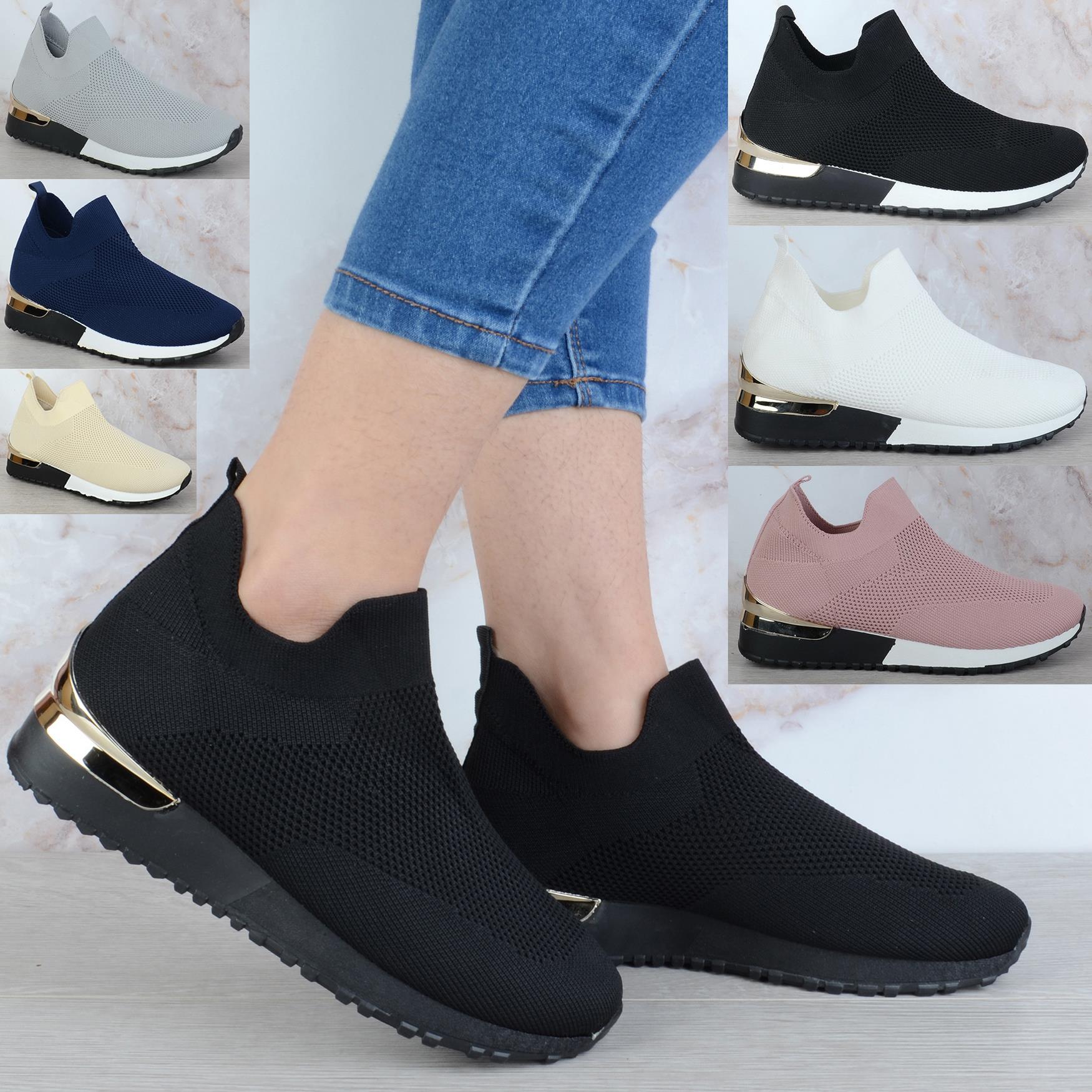 WOMENS LADIES PULL ON SOCK WEDGE HEEL TRAINERS SNEAKERS PUMPS