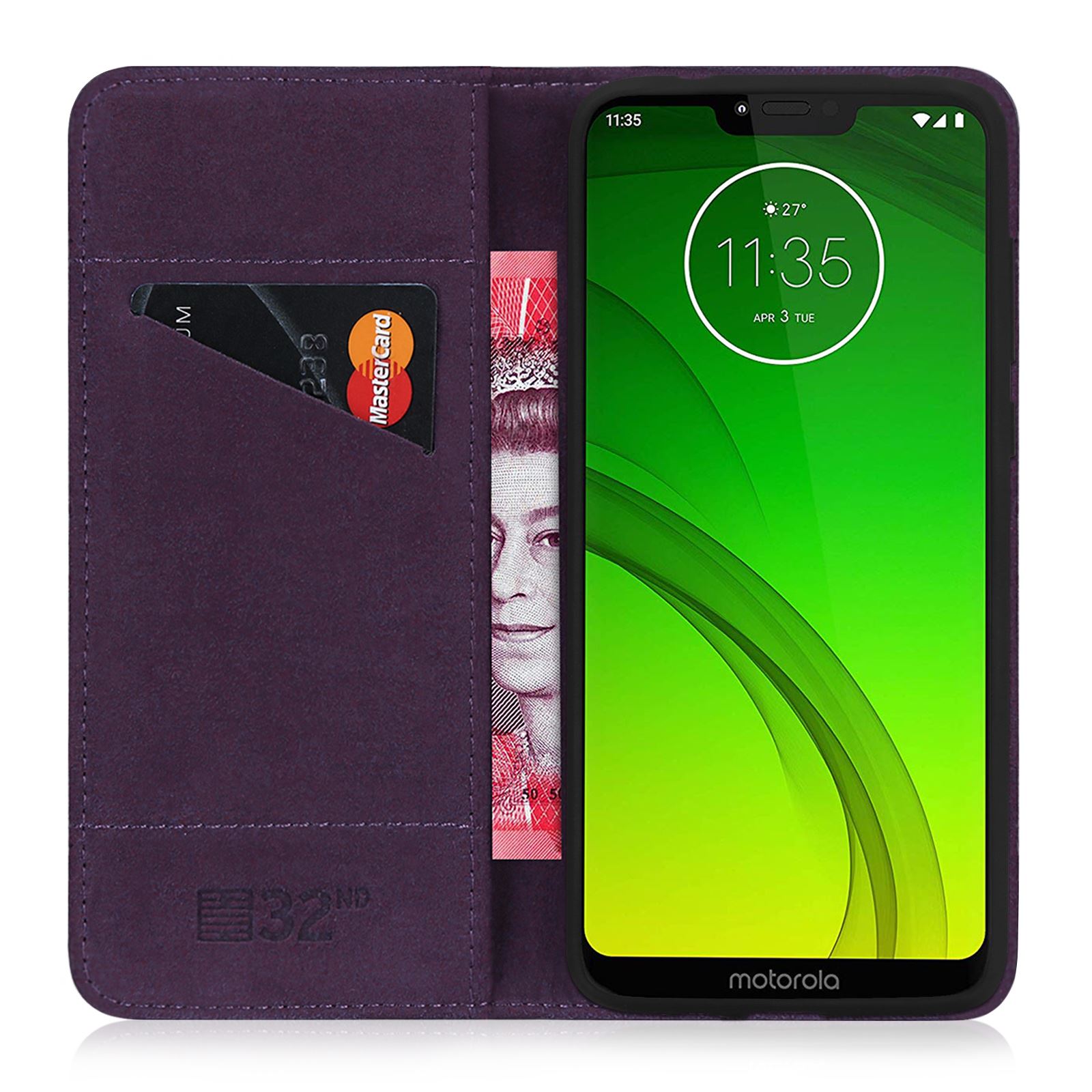 32nd Classic Real Leather Book Wallet Case Cover For Motorola Moto G7