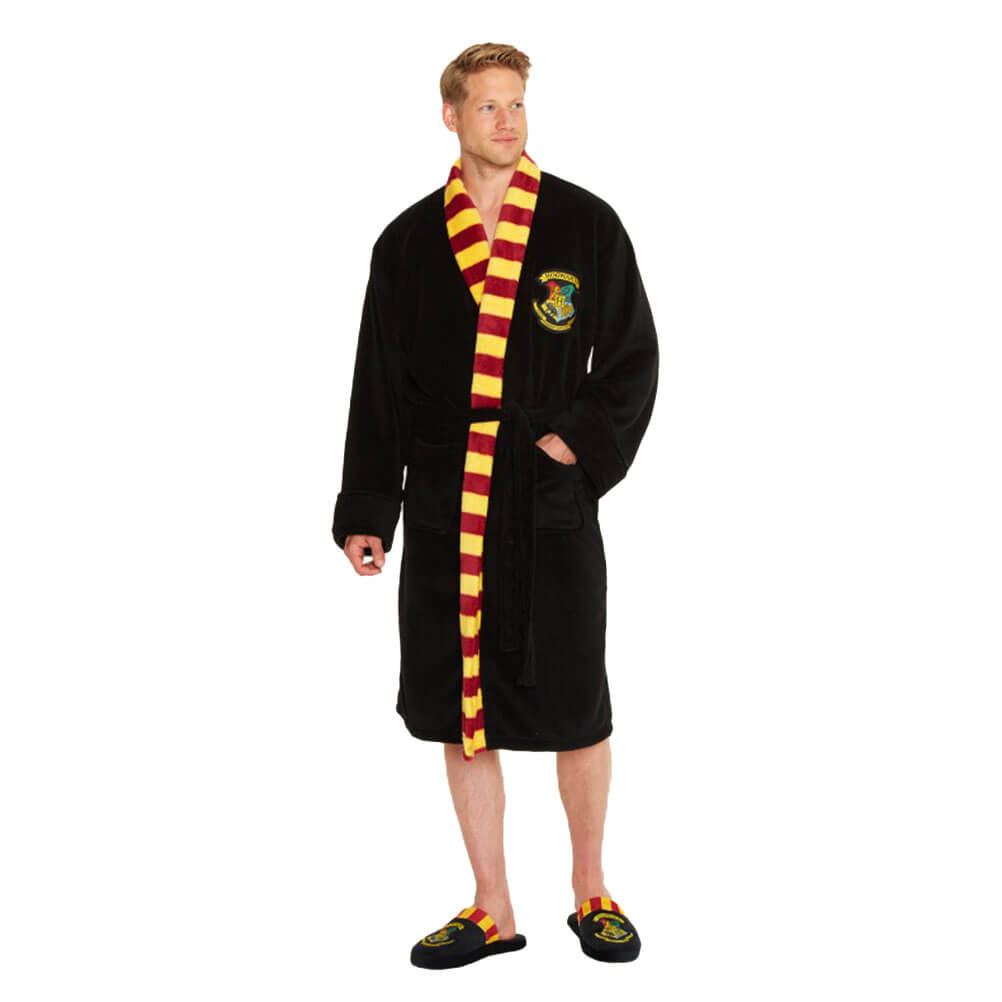 Harry Potter Hogwarts Crest Adult Dressing Gown Bathrobe Mens Black