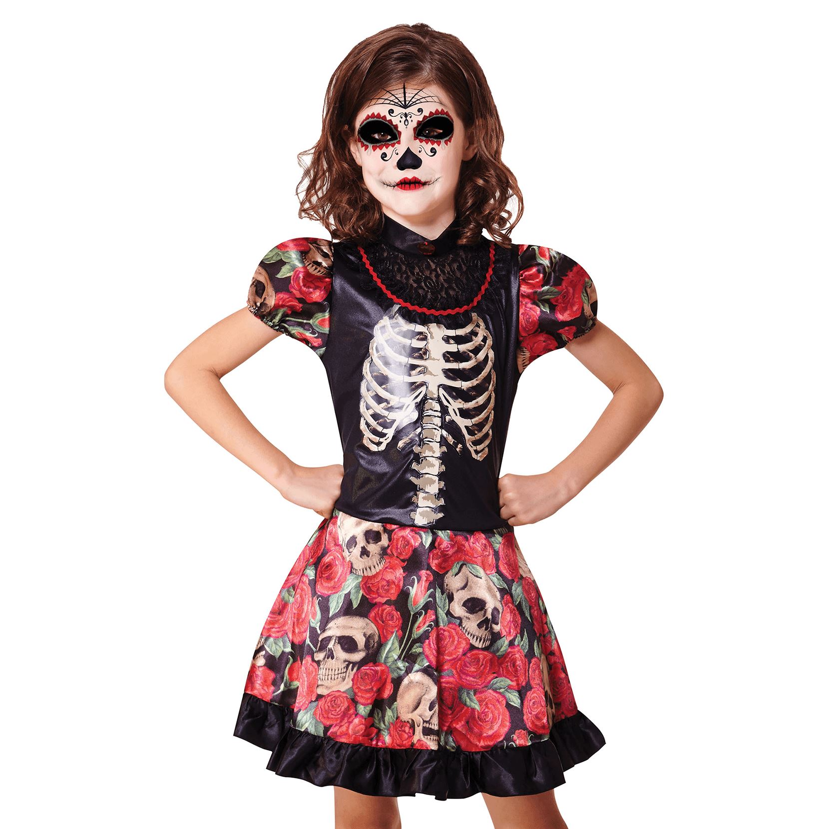 Girls Day of the Dead Rosa Senorita Costume Sugar Skull Dress Child Medium 8-10