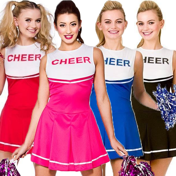 Adult HIGH SCHOOL CHEERLEADER Red Ladies Fancy Dress Costume UK Sizes 6-20