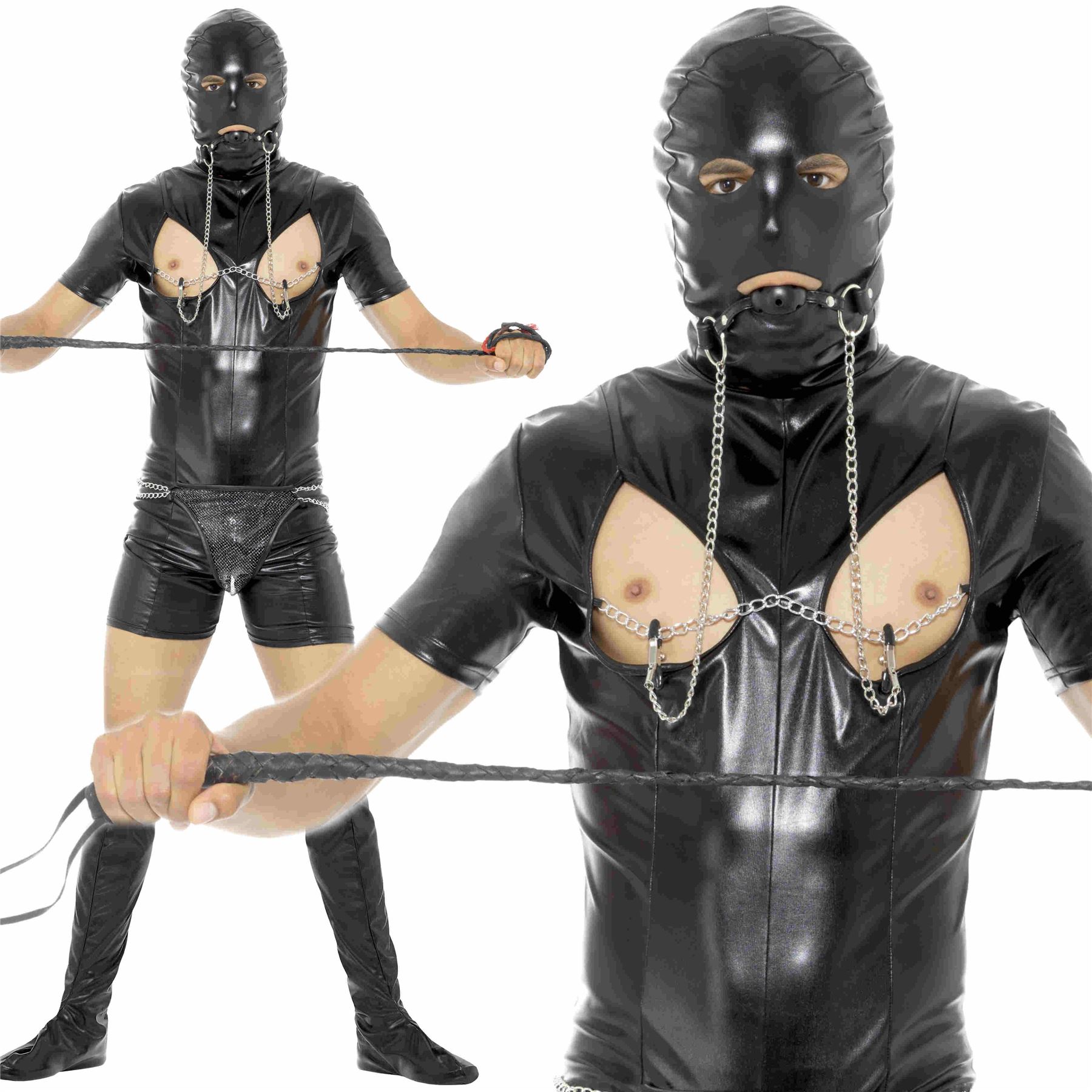 NEW Mens Comedy Bondage Gimp Fancy Dress Costume Stag Night Suit Outfit L//XL