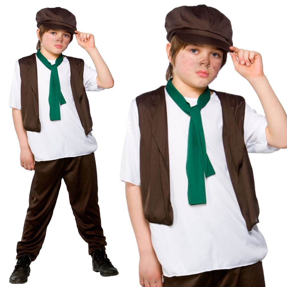 Kids Victorian Poor Boy Urchin Oliver Waistcoat Book Week Fancy Dress New