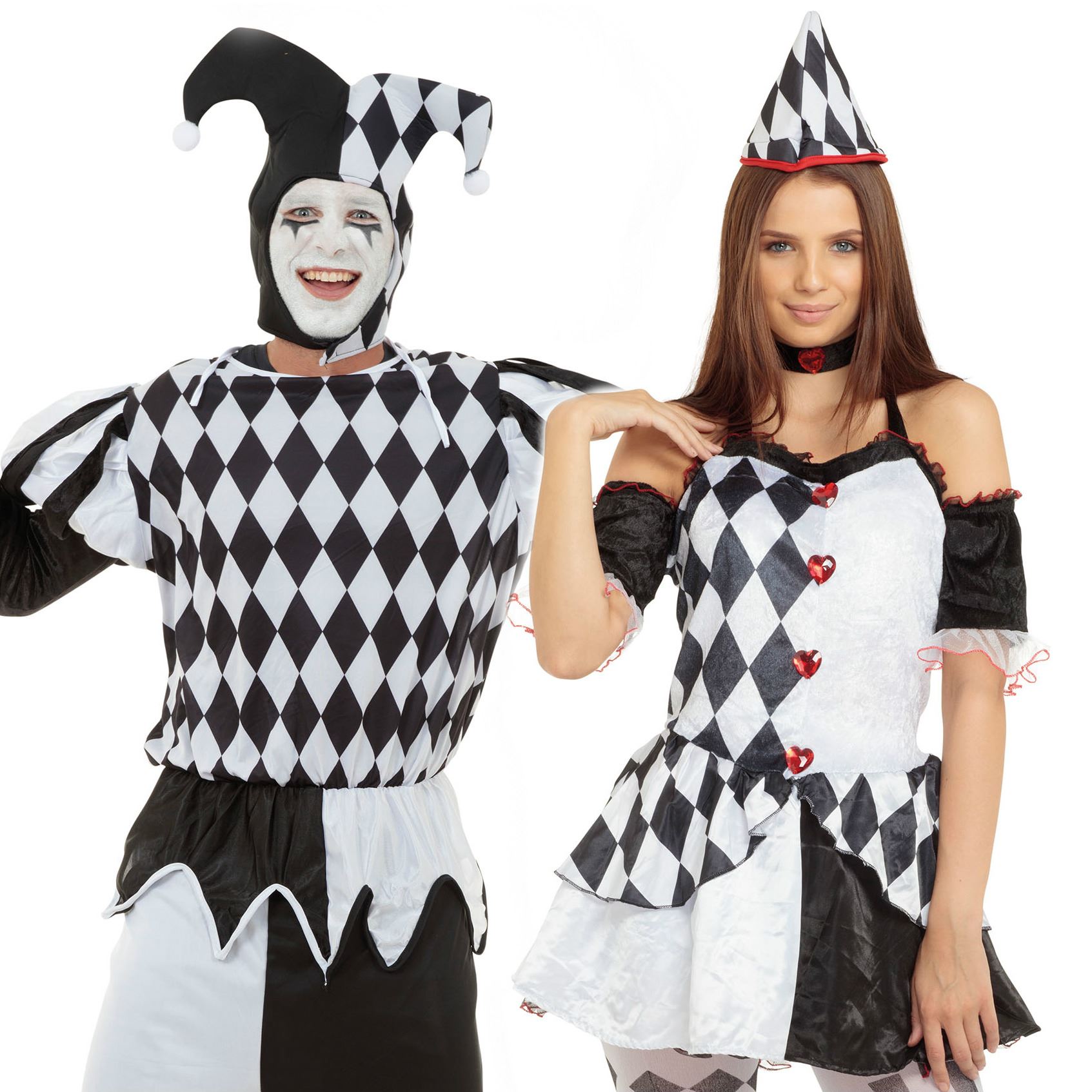Harlequin Jester Clown Costume Halloween Medieval Adult Mens Ladies Fancy Dress