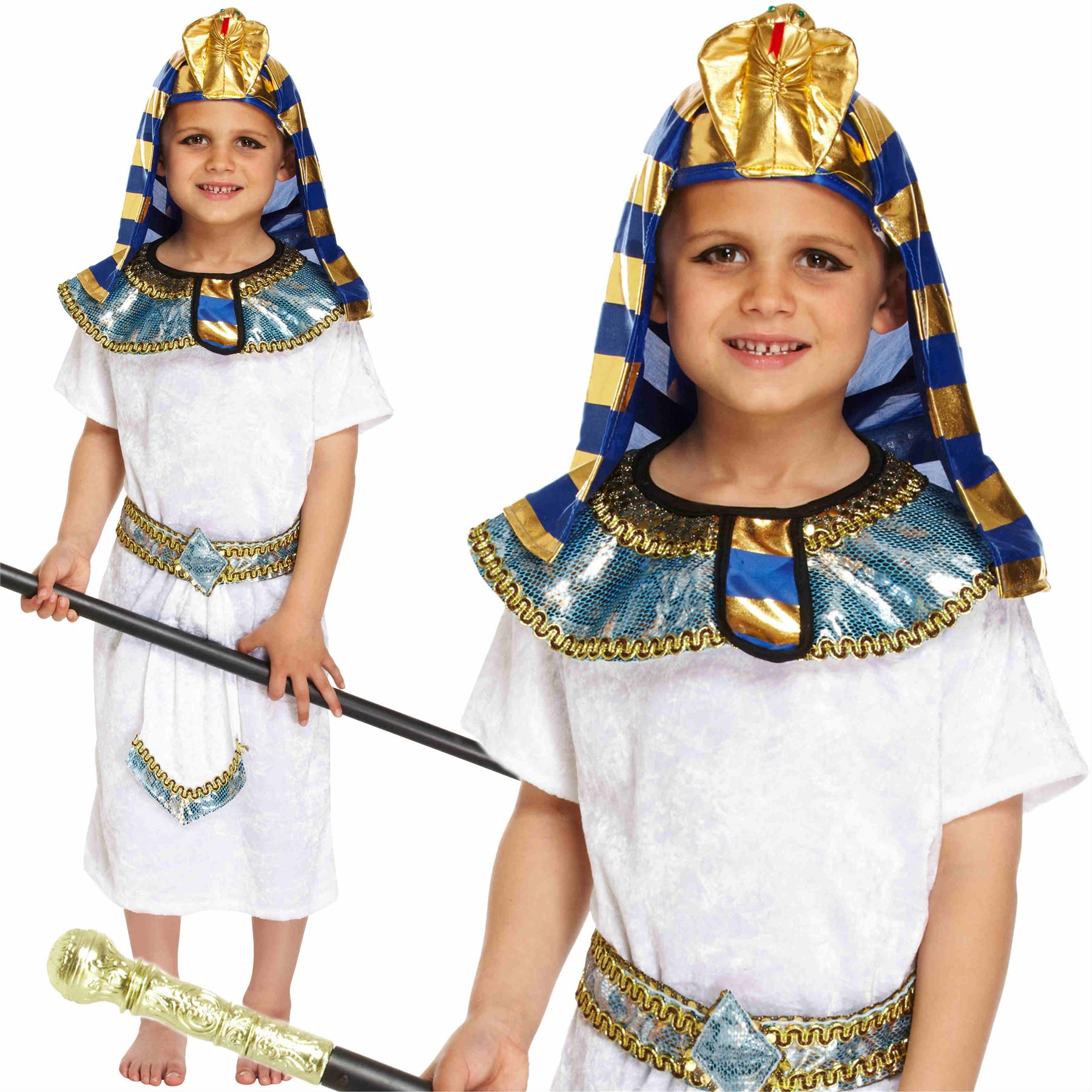 Egyptian Pharaoh Boy/'s Fancy Dress Kids Pharoah Book Week Costume Ages 4-12
