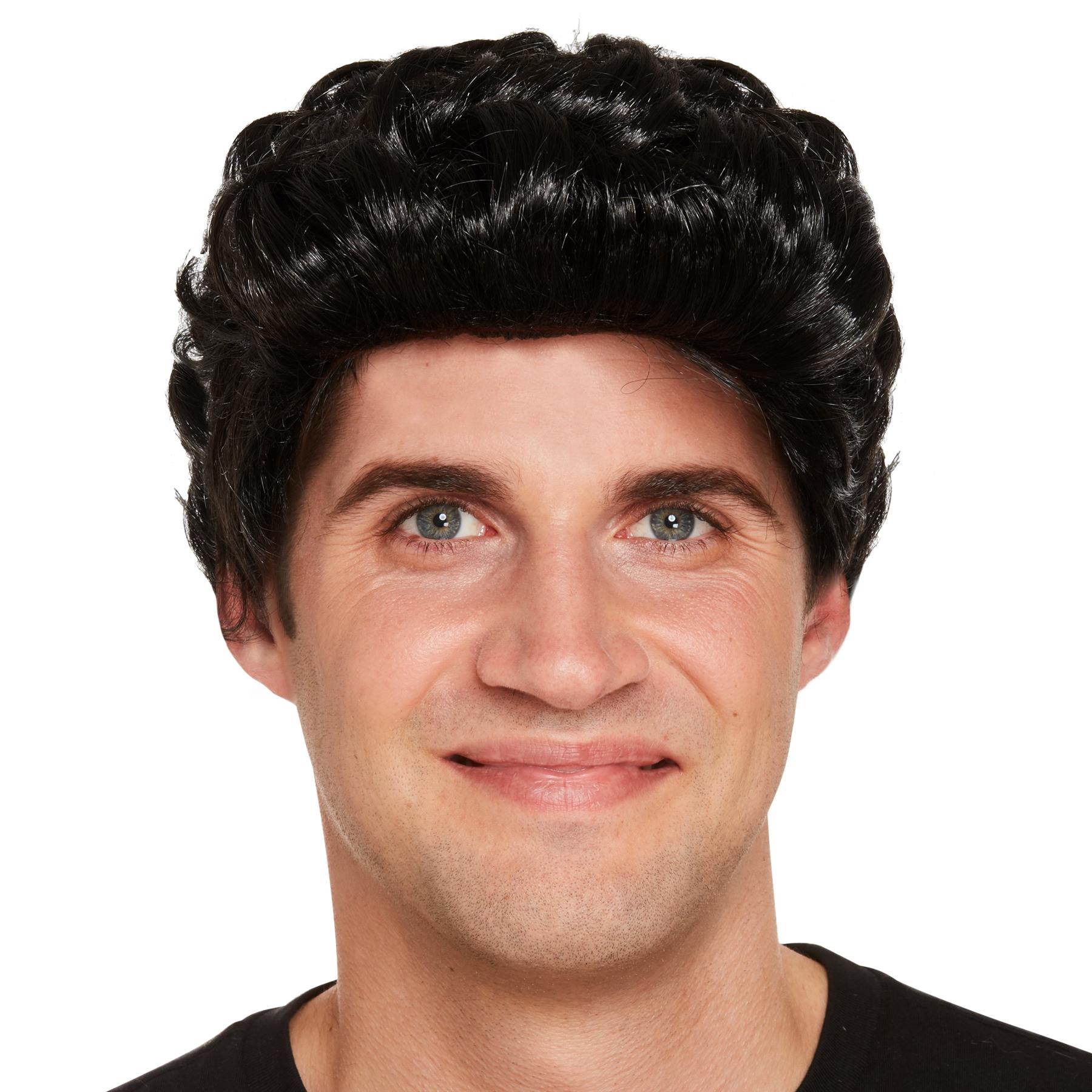 Mens Short Black Quiff Elvis Grease Danny Rock n Roll Teddy Boy Fancy