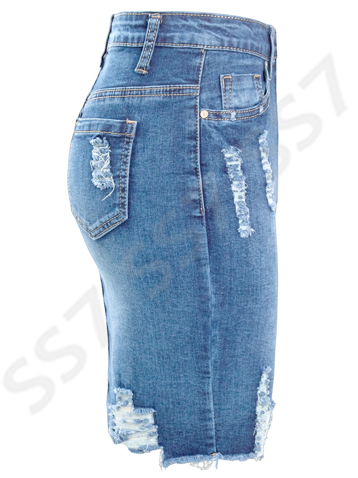 Womens Stretch Denim Skirt Ladies Pencil Ripped skirts NEW Size 8 10 12 14 Blue - Picture 10 of 15