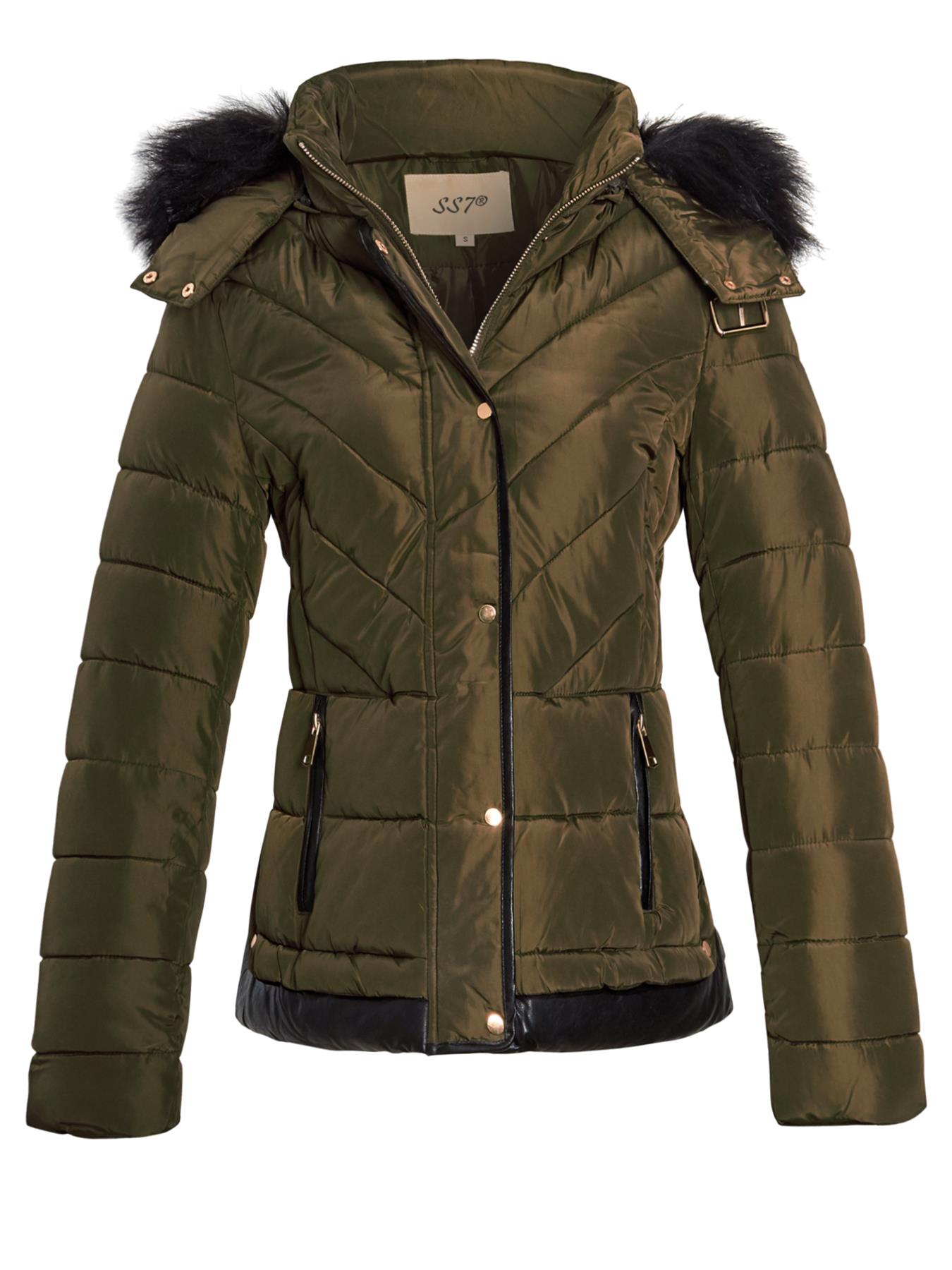Damen wattierter Mantel Kapuze Winter wasserdicht Kunstfell Jacke Größe 10 12 14 16 8 - Bild 11 von 14