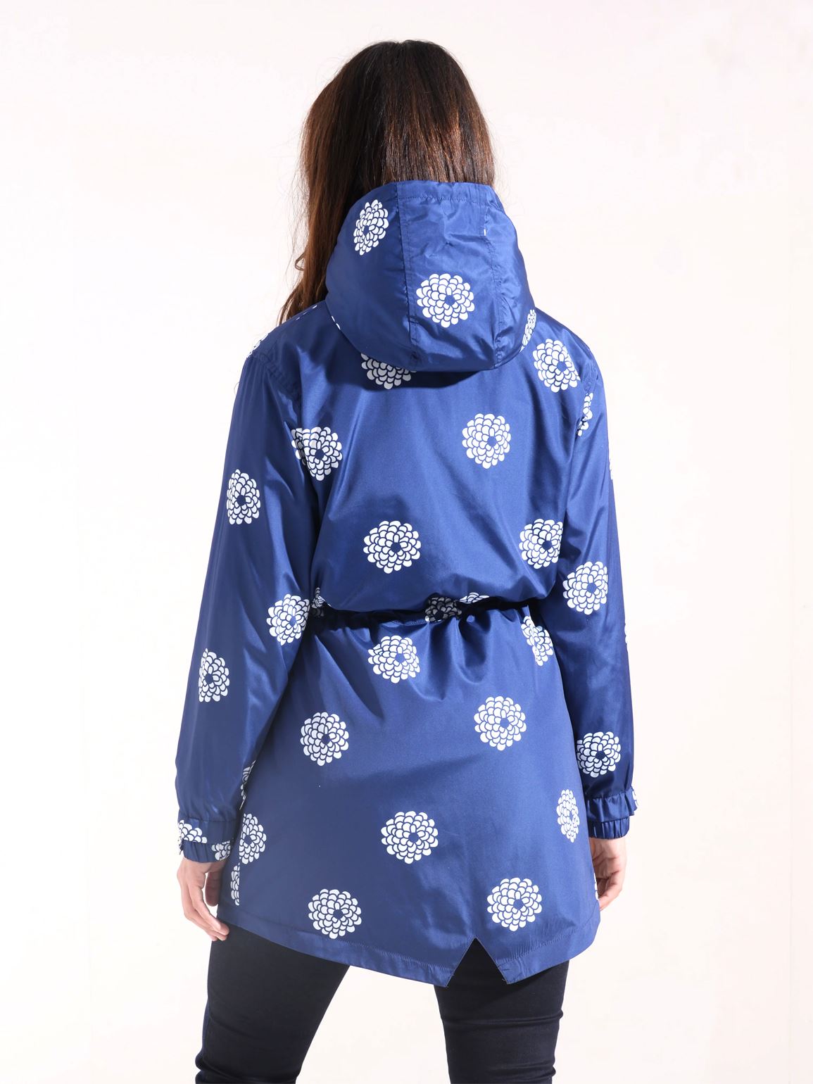 Womens Showerproof Windproof Raincoat Jacket Floral Navy Blue Size 8 to